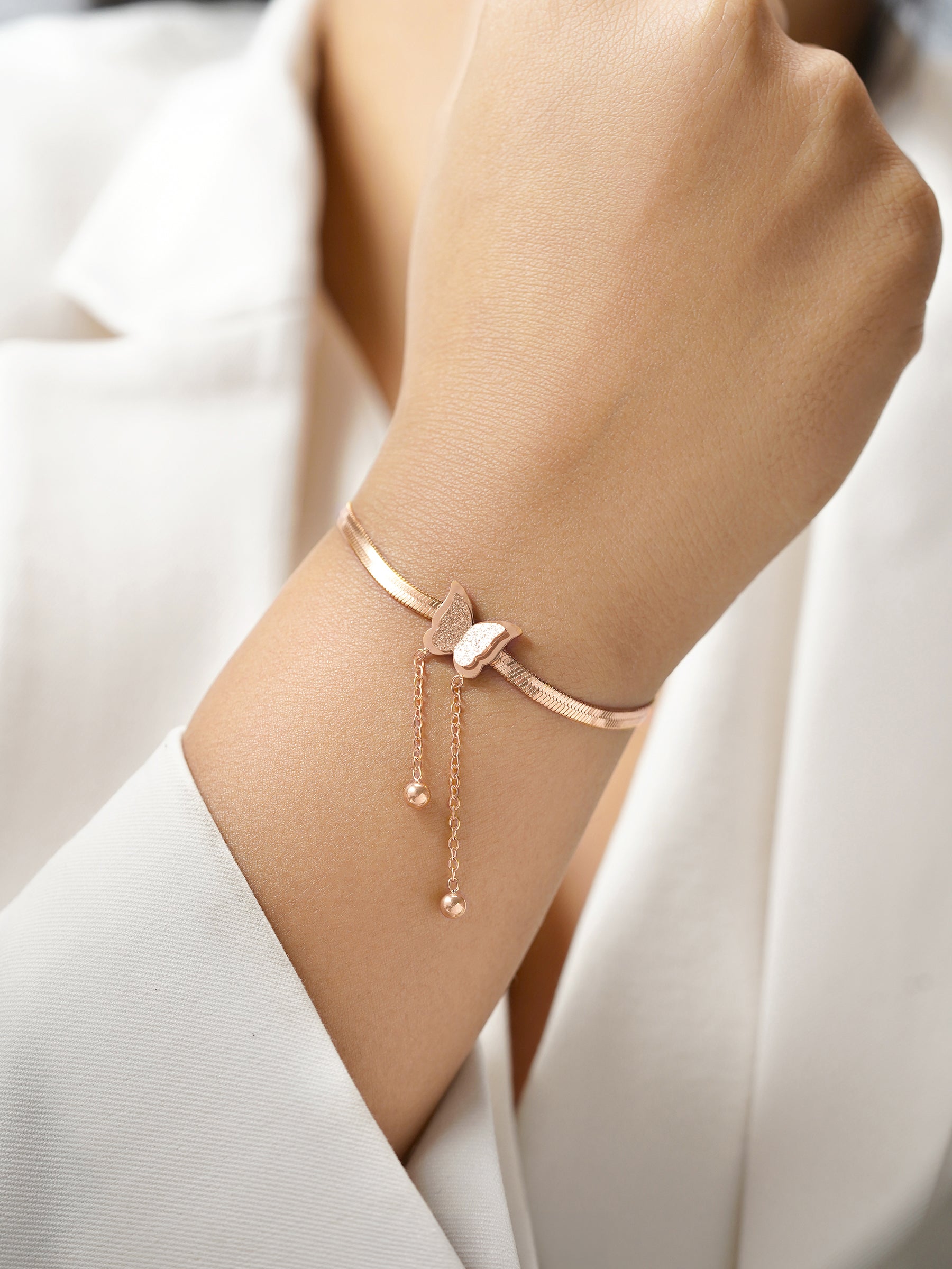Butterfly Snake Charm Rosegold Loose Chain Bracelet