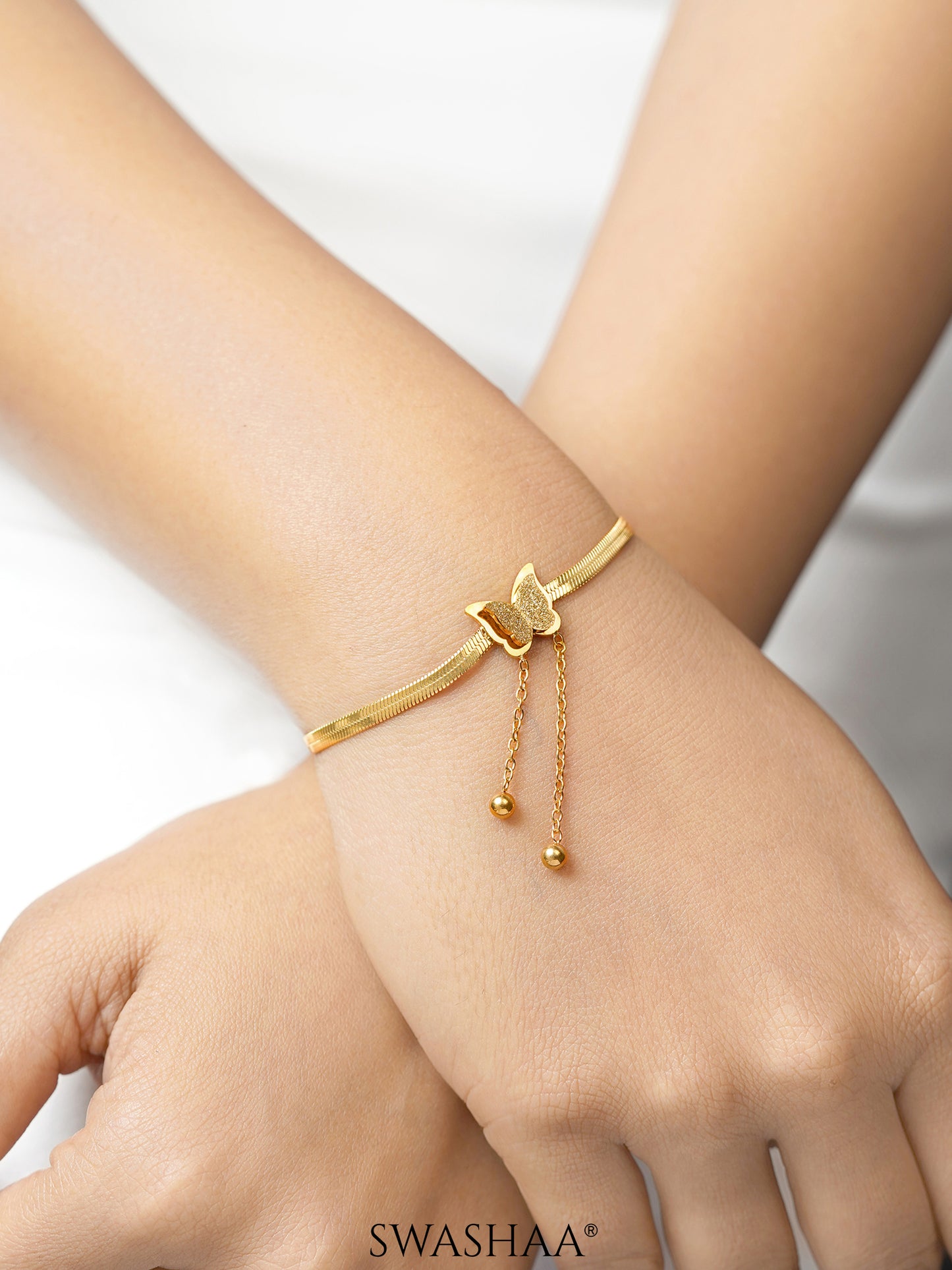 Butterfly Snake Charm 18K Gold Plated Loose Chain Bracelet