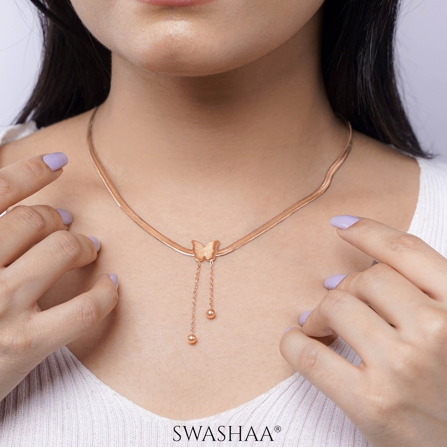 Butterfly Snake Chain Rosegold Plated Necklace