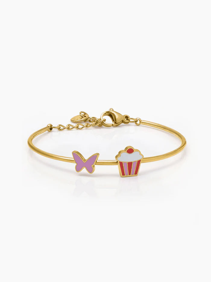 Butterfly & Cupcake 18K Gold Plated Kid's Kada Cuff Bracelet