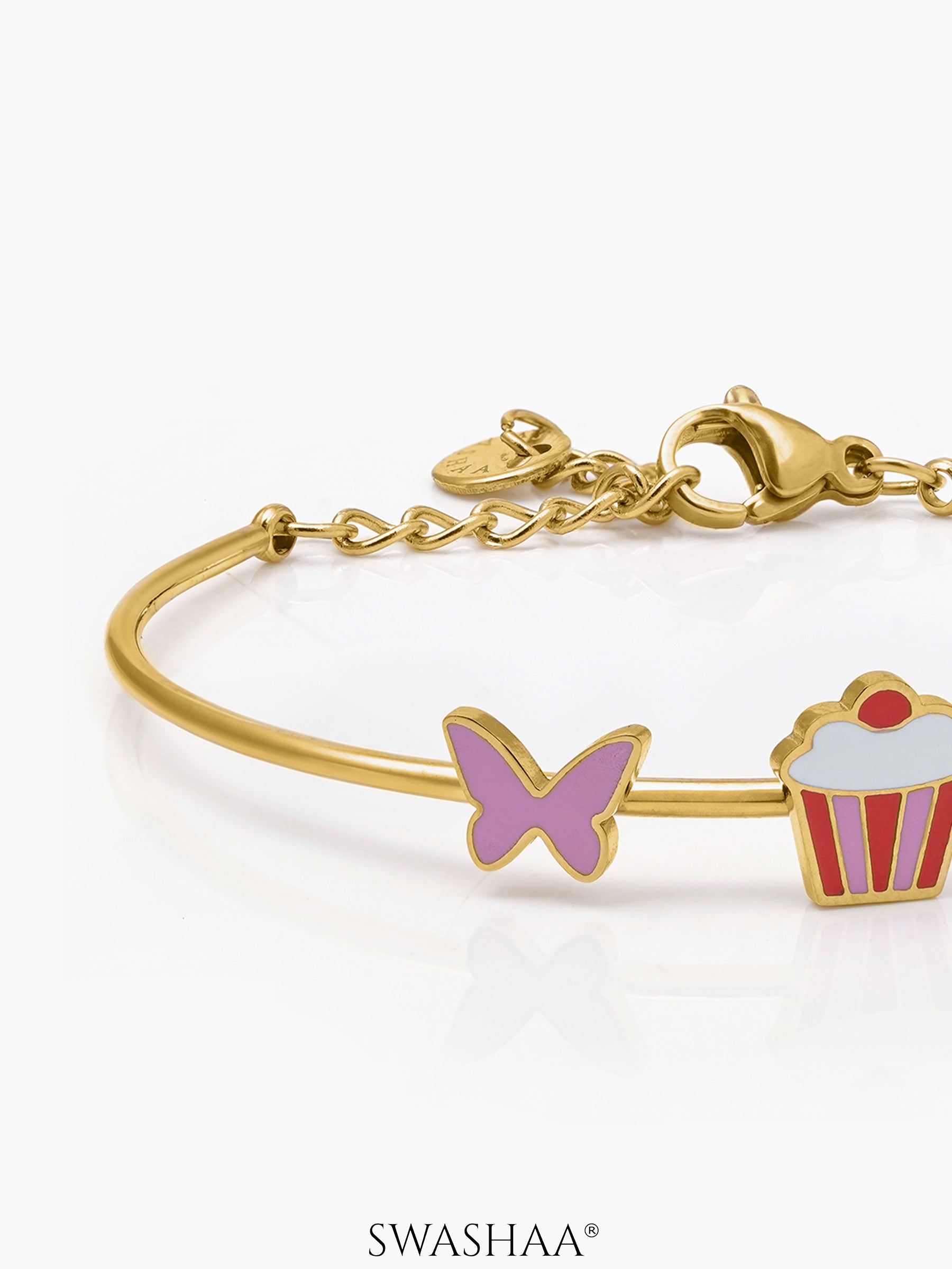 Butterfly & Cupcake 18K Gold Plated Kid's Kada Cuff Bracelet