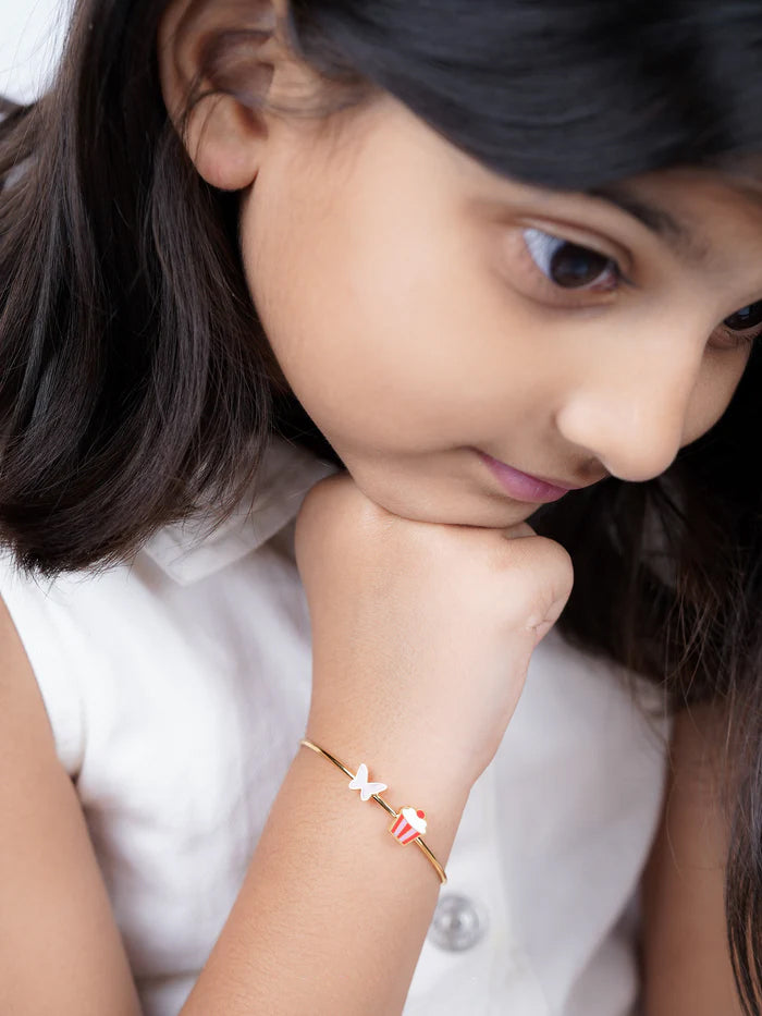 Butterfly & Cupcake 18K Gold Plated Kid's Kada Cuff Bracelet