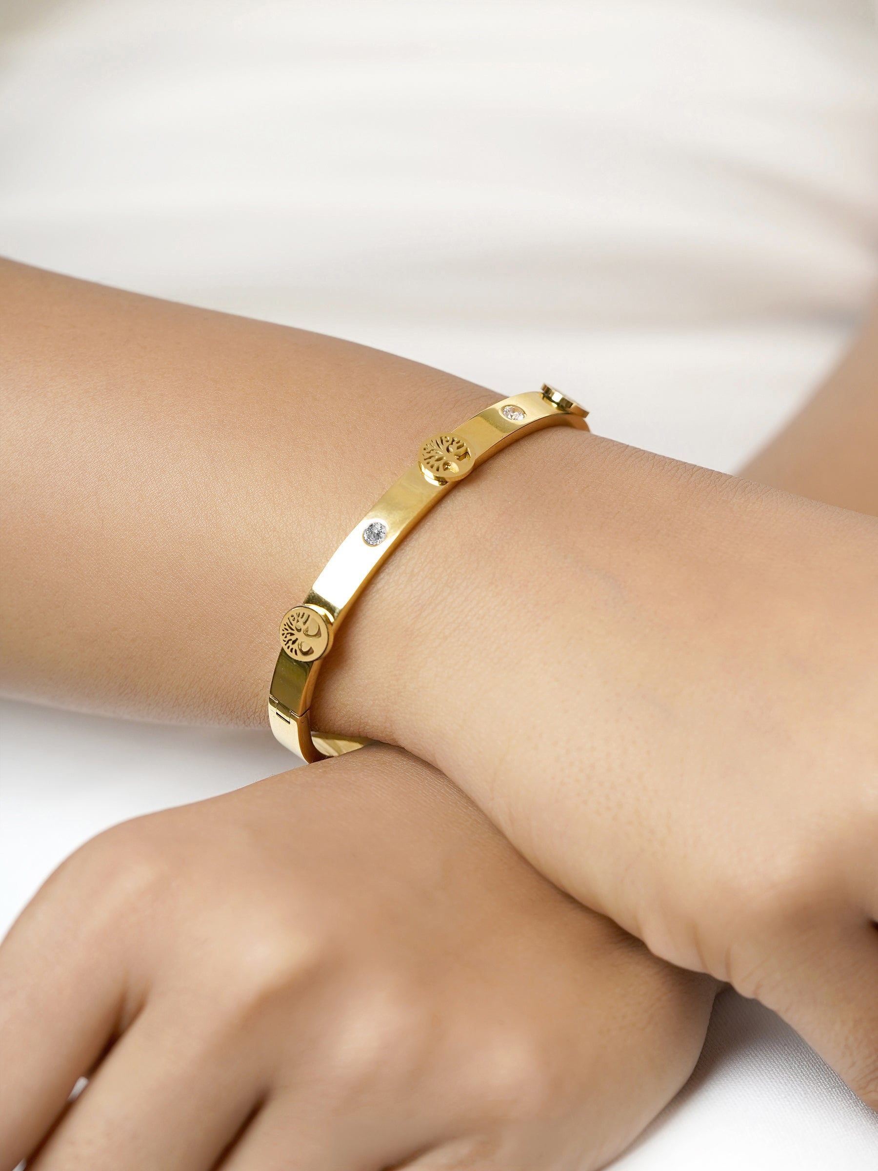 CC Lifetree Diamond 18K Gold Plated Band Bracelet
