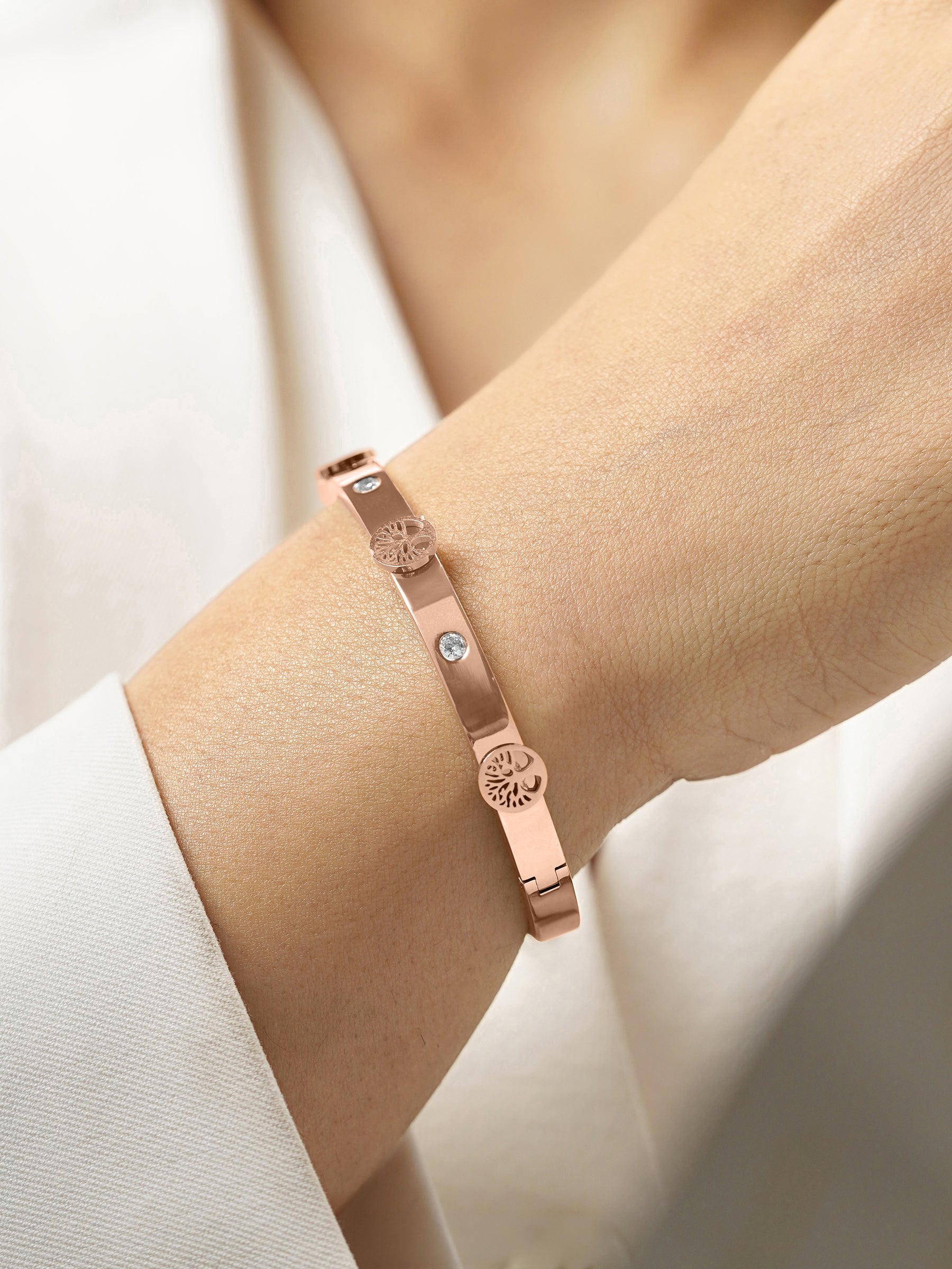 CC Lifetree Diamond Rosegold Plated Band Bracelet