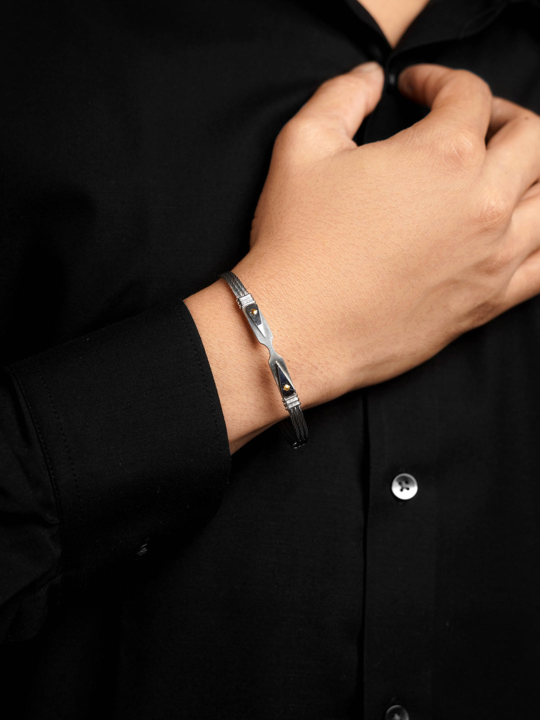 Cadman Dual Panel Silver Wired Men's Bracelet