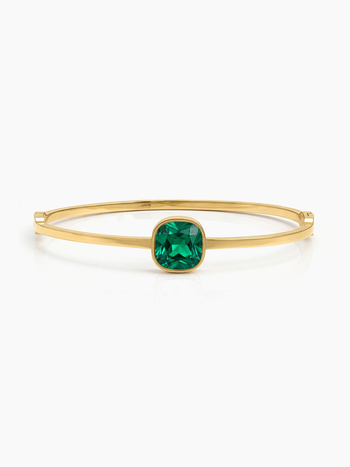 Caesar Emerald Green Solitaire 18K Gold Plated Women's Solid Band Bracelets