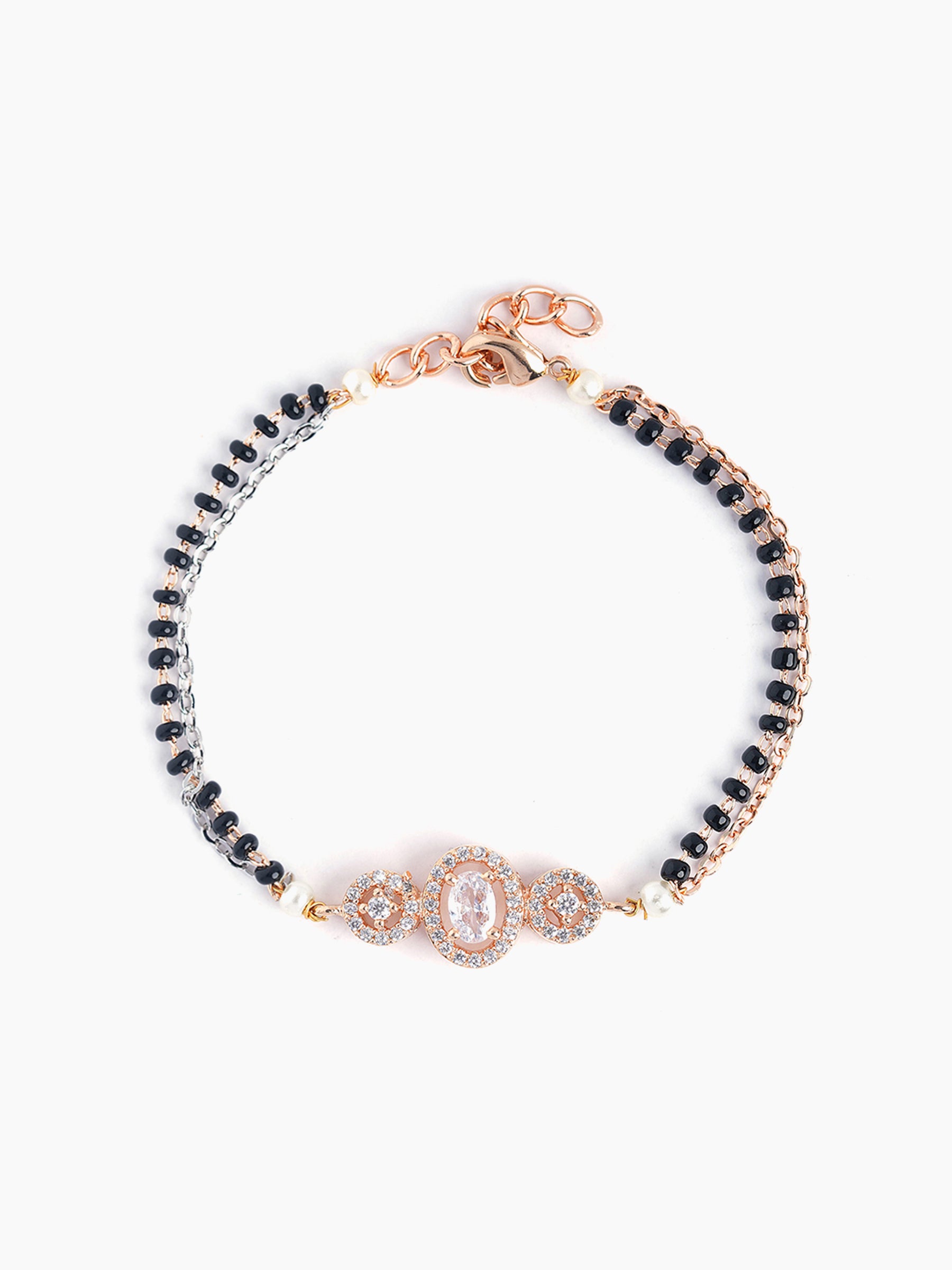 Cali Layered Solitaire Diamond Rosegold Plated Mangalsutra Bracelet