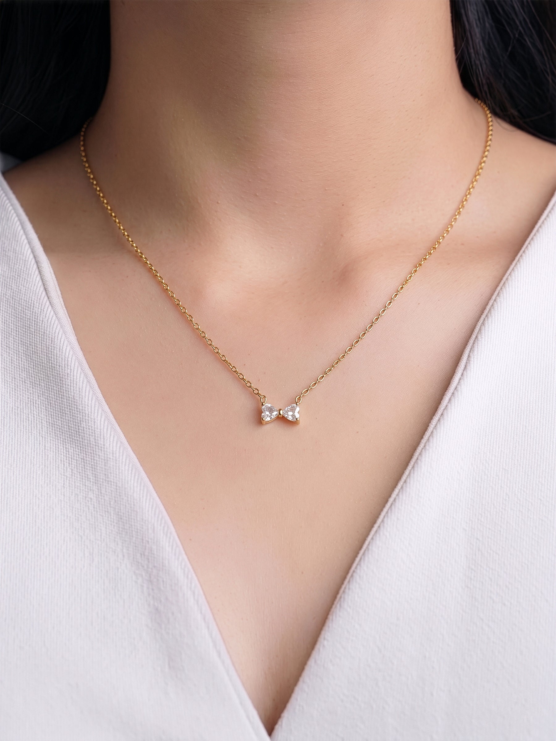 Calista Diamond Bow Charm 18K Gold Plated Women's Chain Pendant Necklace
