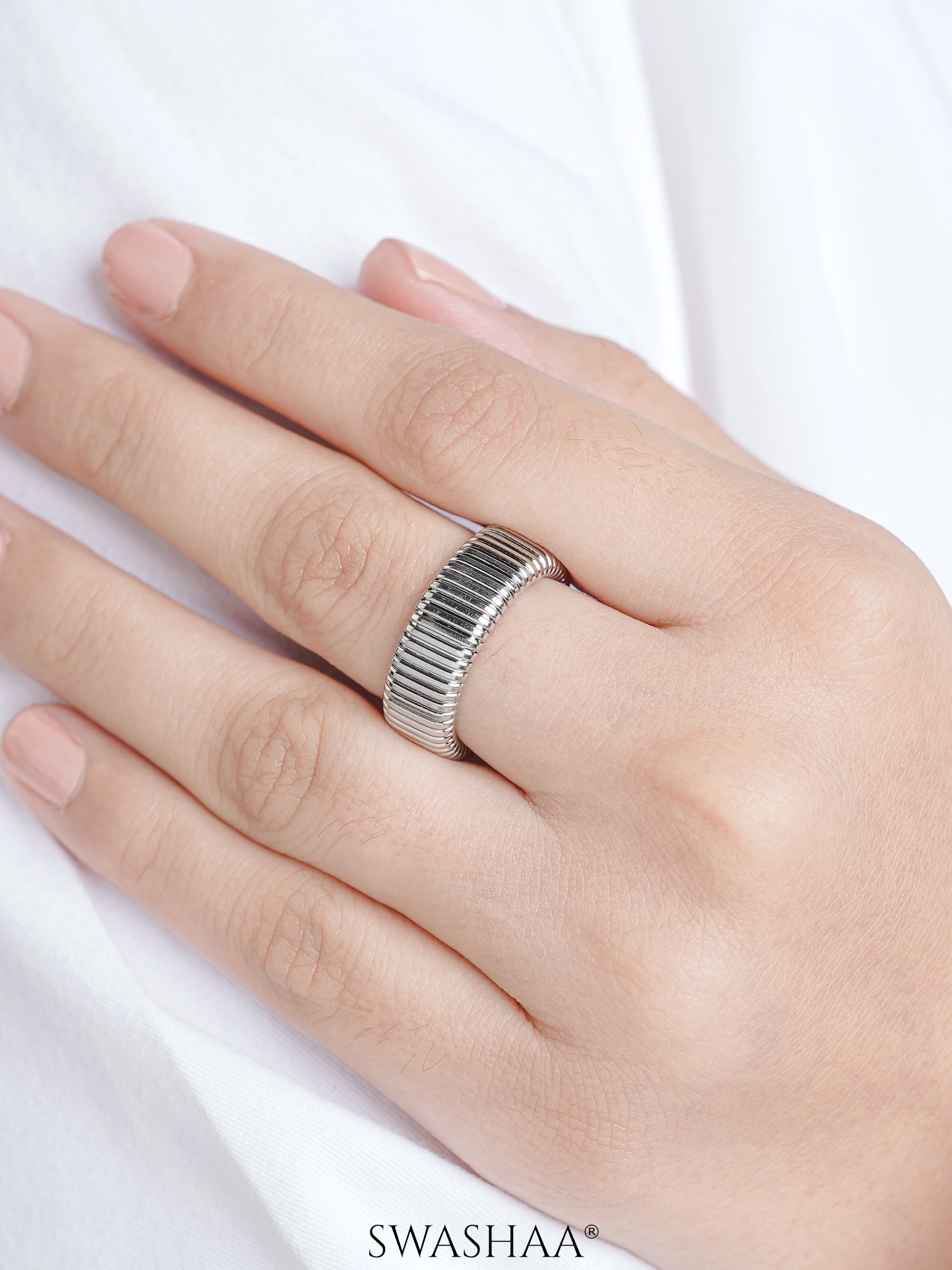 Abby Ribbed Textured Silver Band Ring