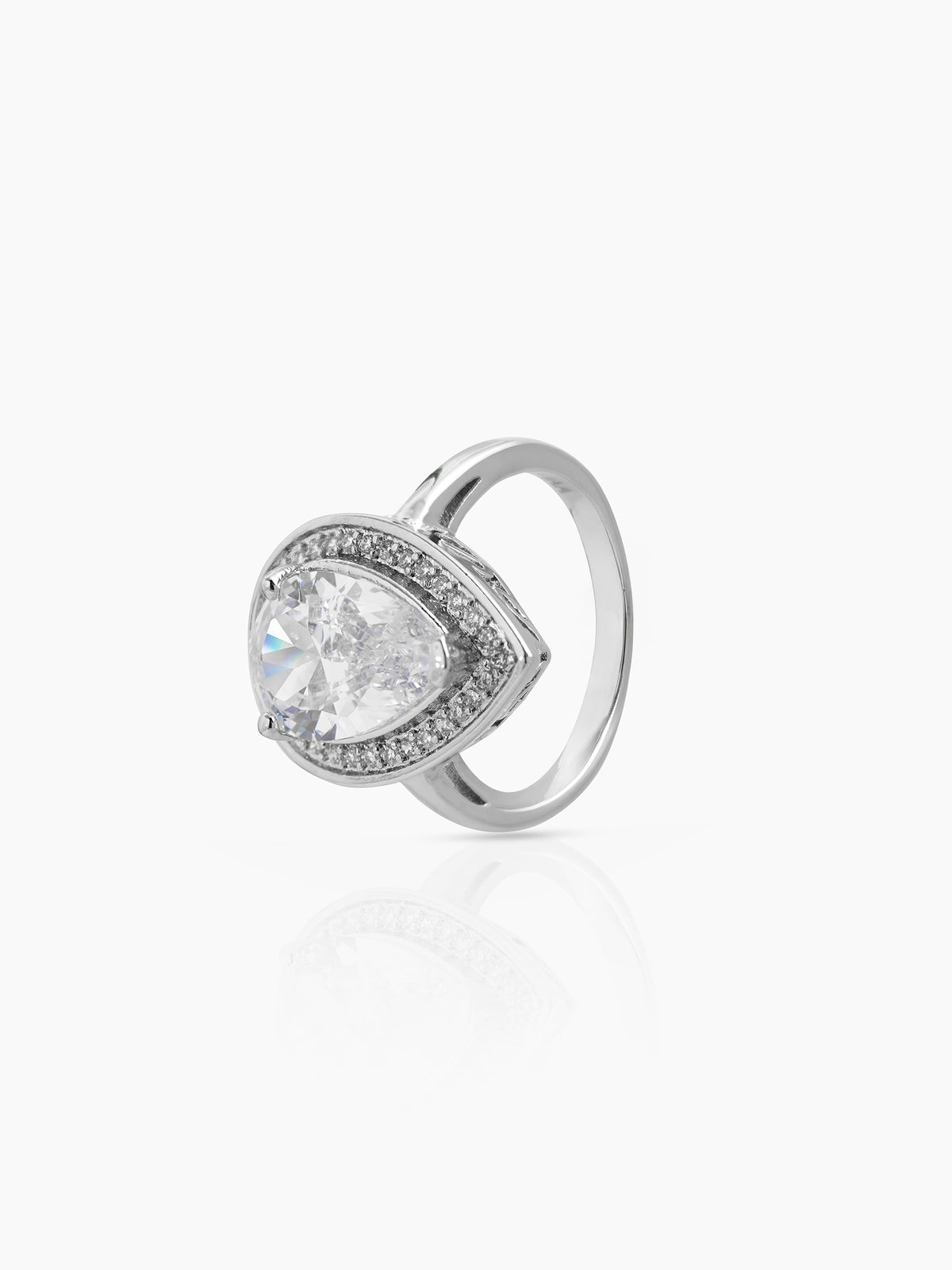 Calyra Tear drop Silver Stone Diamond Solitaire Women's Ring
