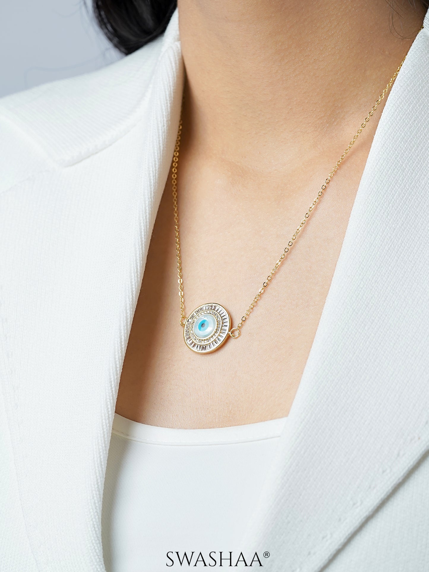 Camilla Diamond Evil Eye 18K Gold Plated Chain Pendant Necklace