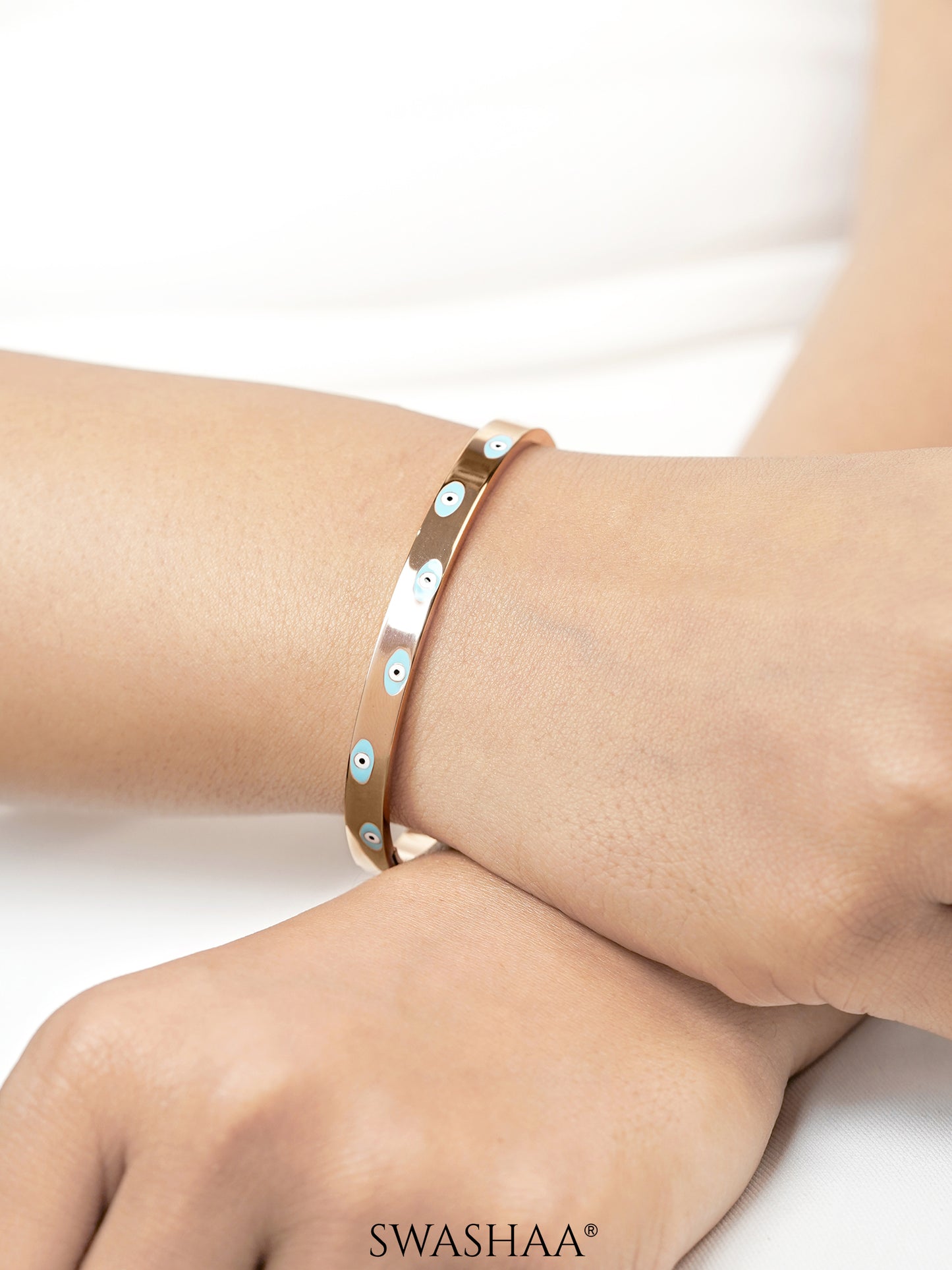 Cara Blue Evil Eye Rosegold Plated Band Bracelet