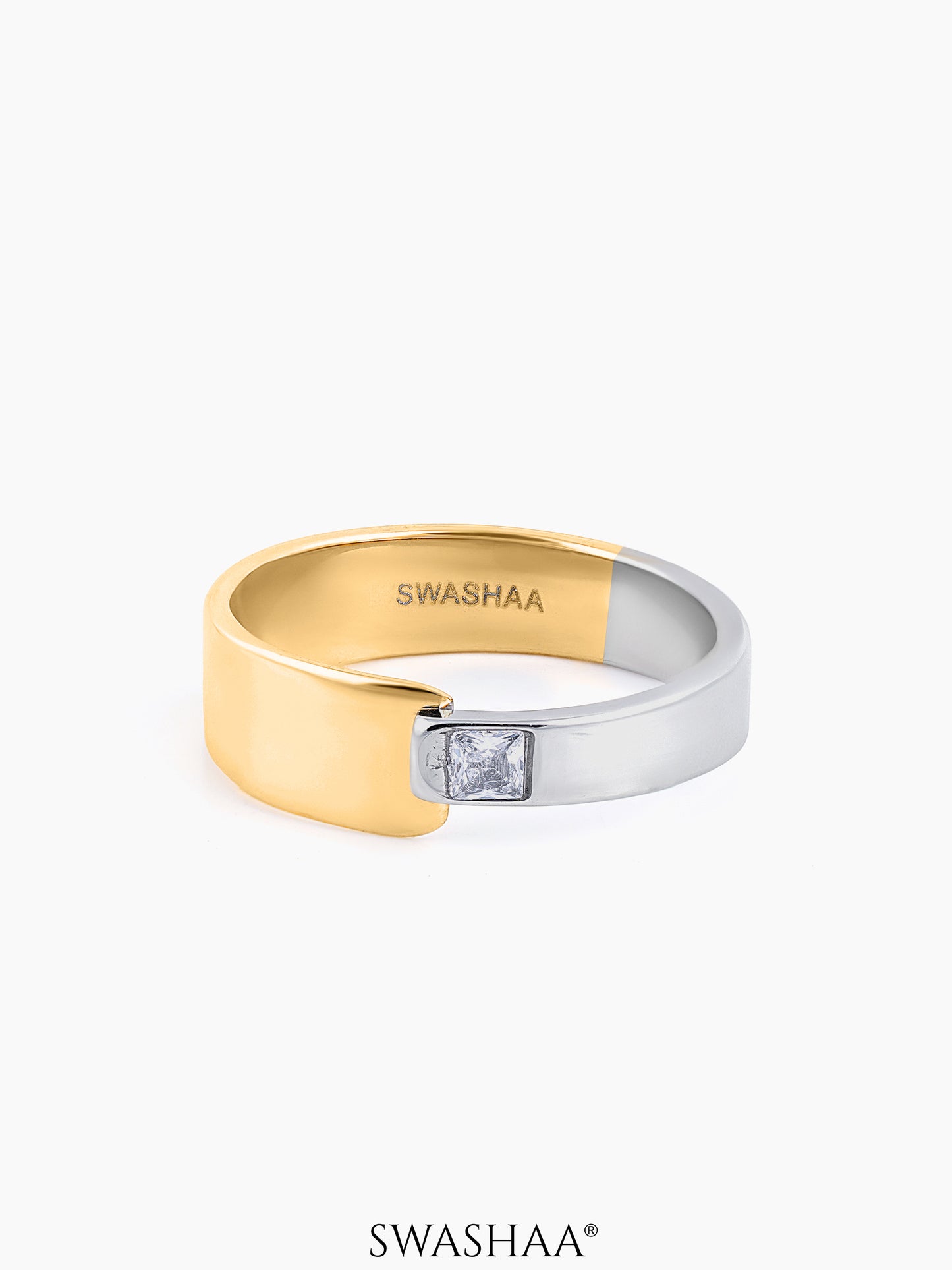 Caravan Gold Silver Dual Tone Embedded Diamond Band Men's Ring