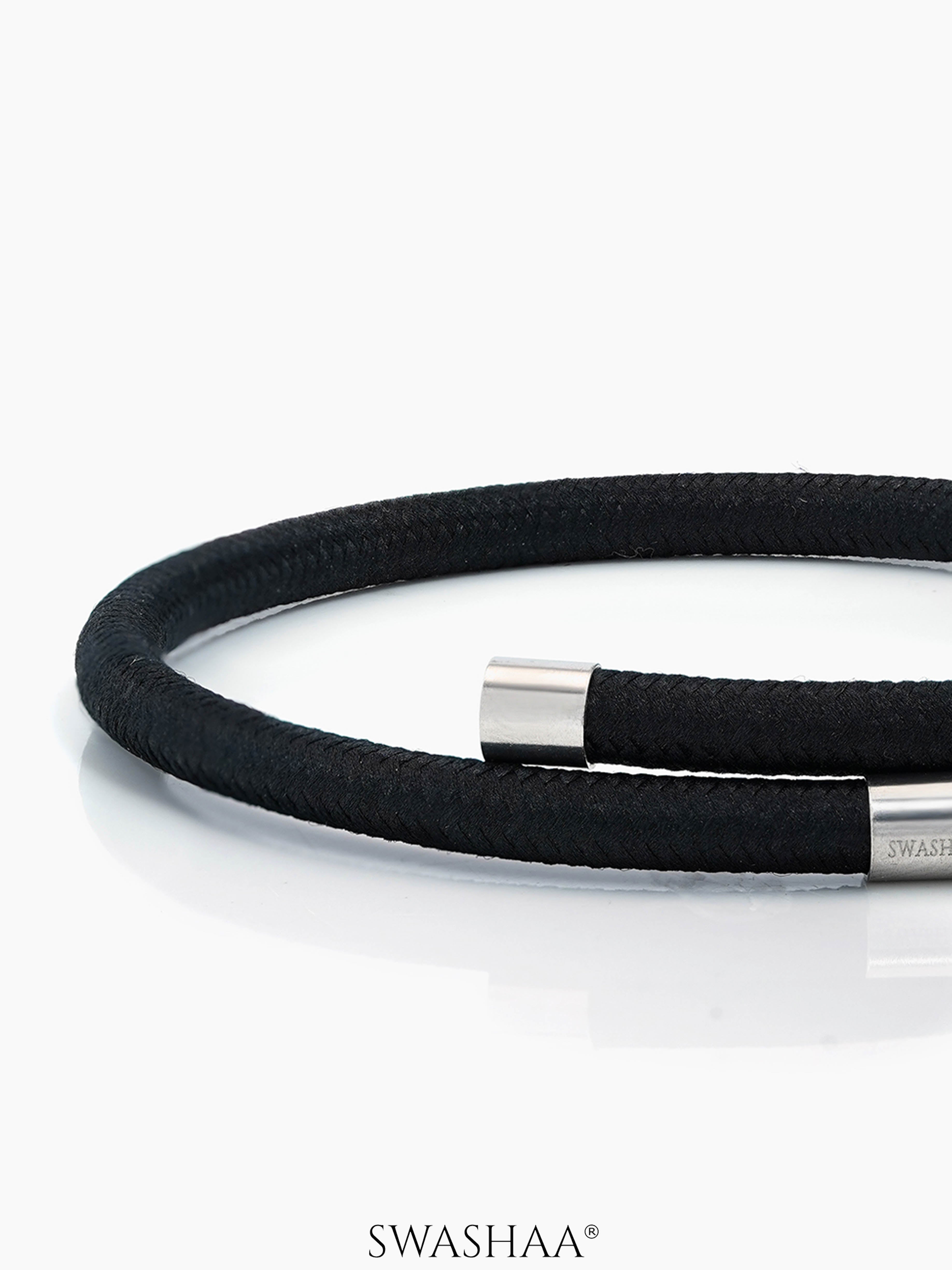 Carbon Curve Men's Black Rope Cuff Bracelet