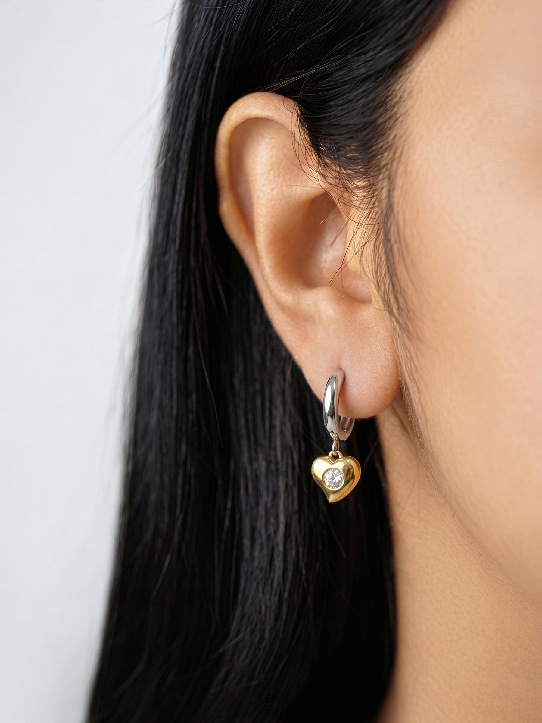 Carenya Solitaire Heart Charm Drop 18K Gold Plated - Silver Women's Dangling Stud Earrings