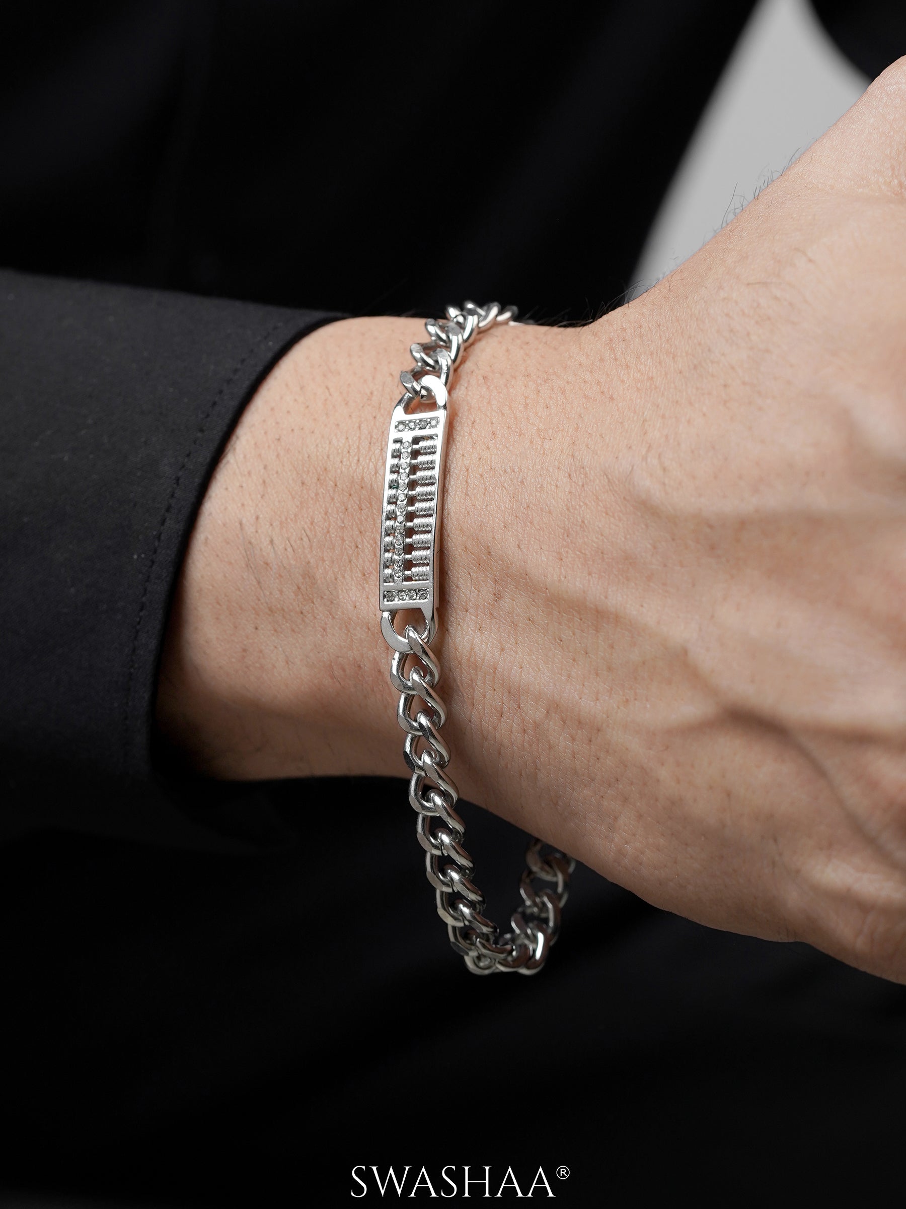 Carmen Cuban Link Diamond Silver Men's Bracelet