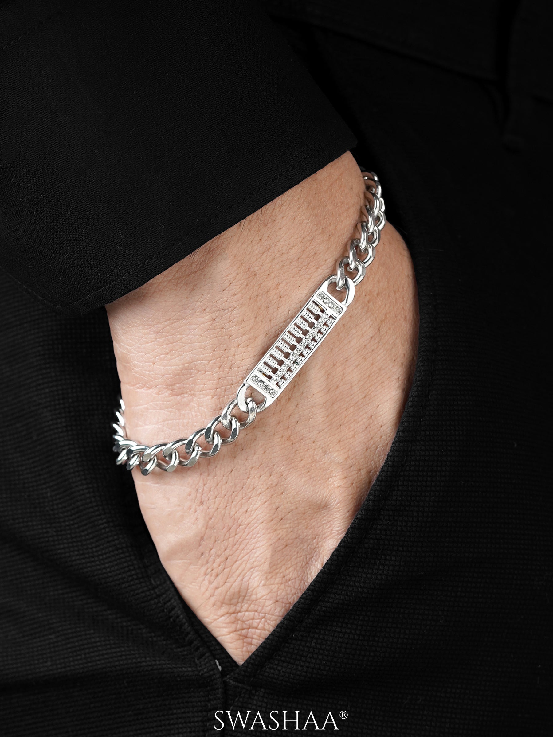 Carmen Cuban Link Diamond Silver Men's Bracelet