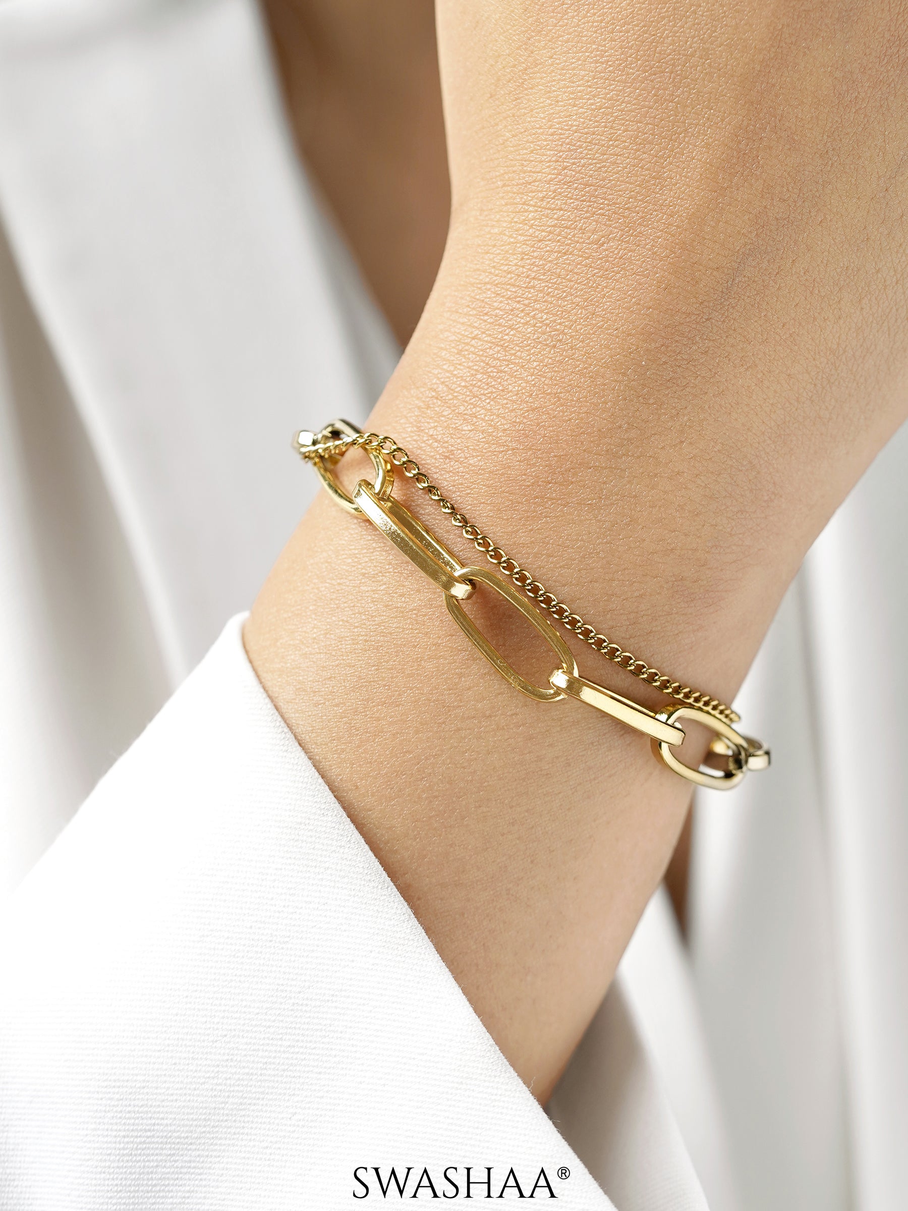 Carta Link Layered 18K Gold Plated Loose Chain Bracelet