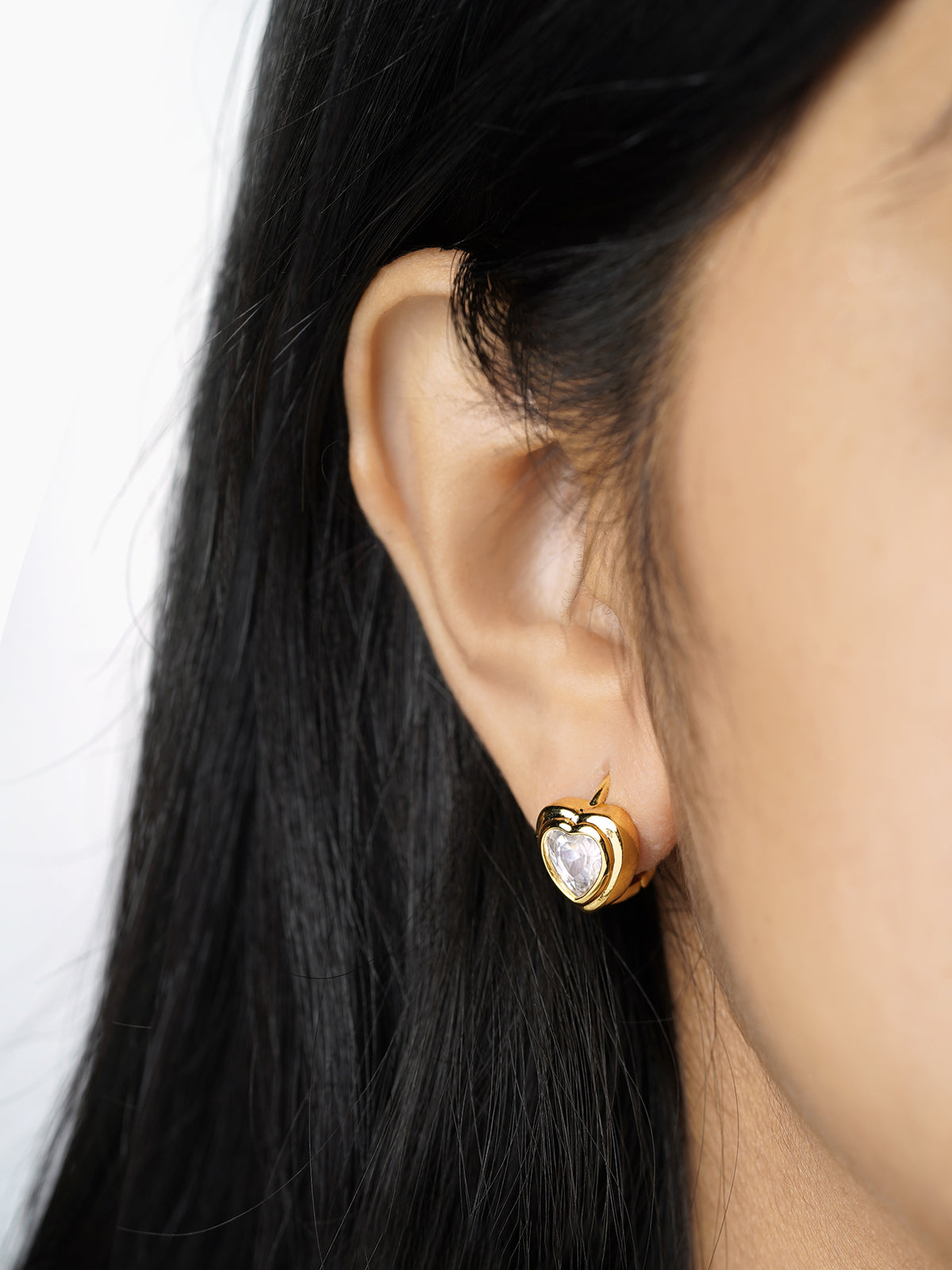 Cassius Heart Shaped Solitaire18K Gold Plated Hoop Earrings