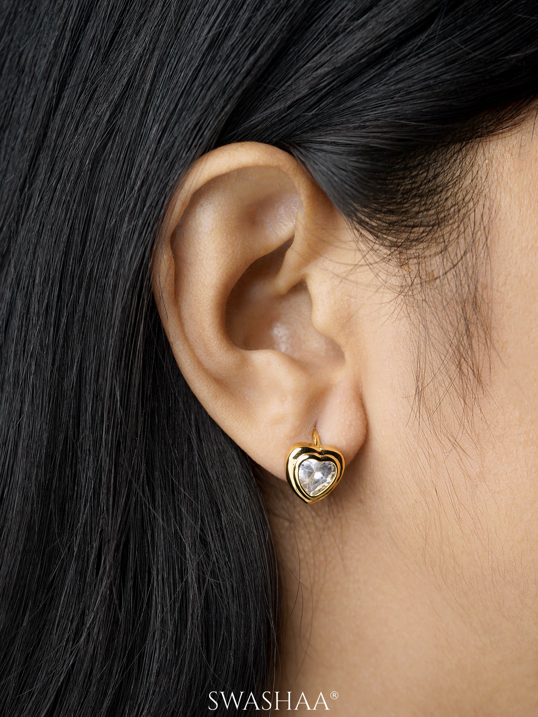 Cassius Heart Shaped Solitaire18K Gold Plated Hoop Earrings