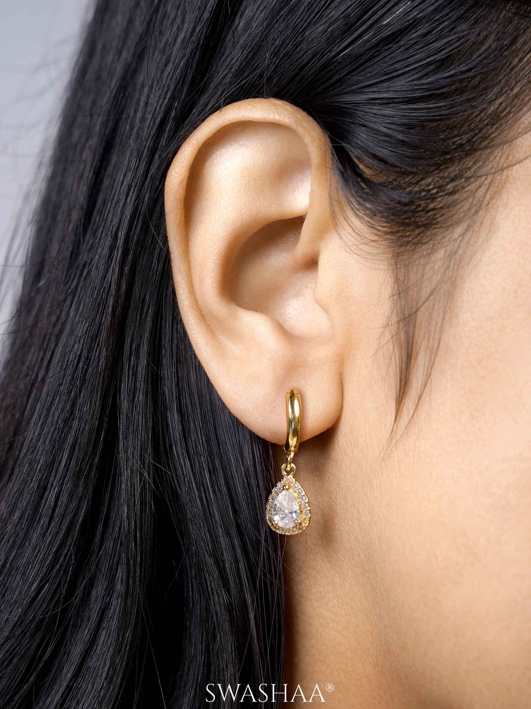 Catalina Teardrop CZ Dangle 18K Gold Plated Hoop Earrings