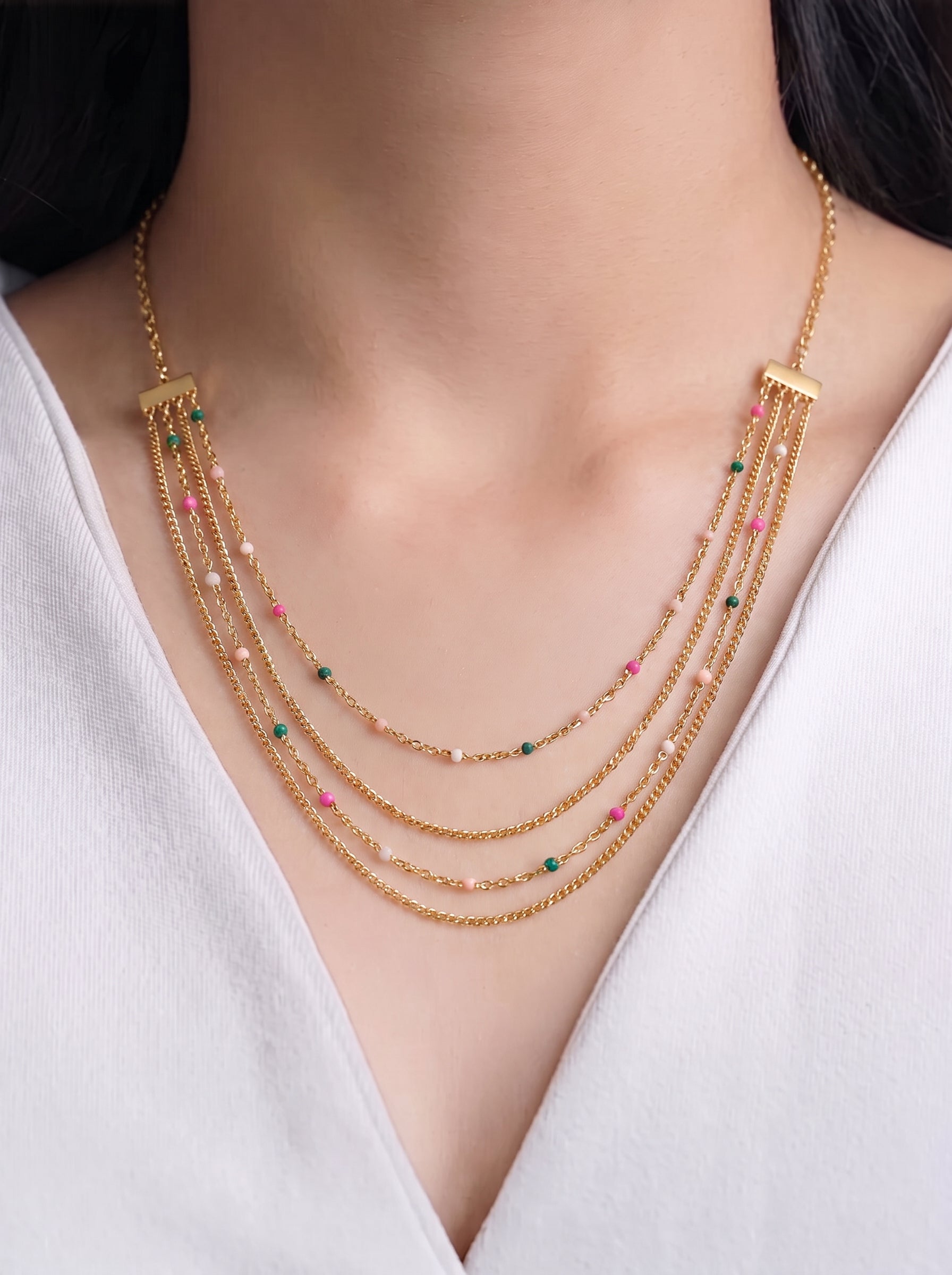 Catrin Multicolourd Layered 18K Gold Plated Women's Chain