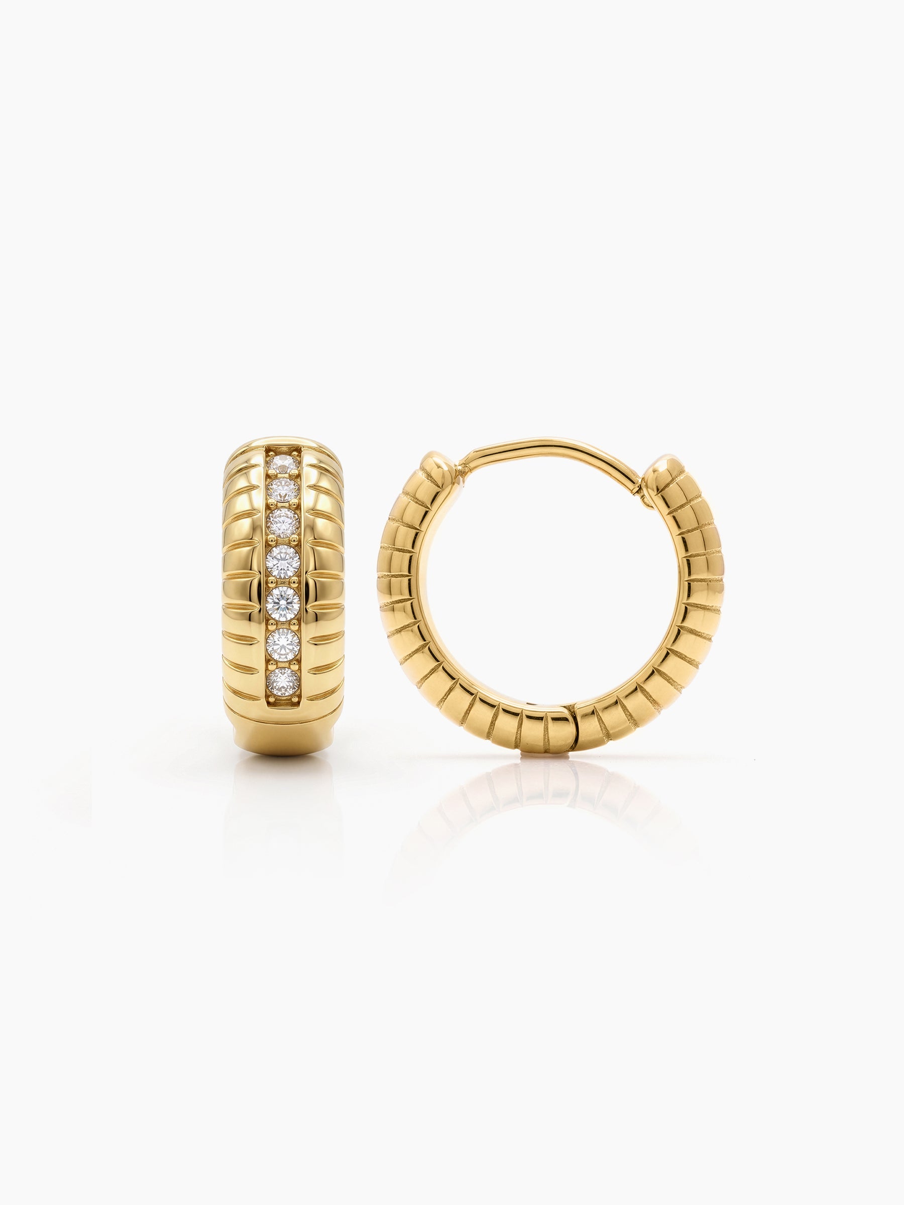 Cavro Textured Diamond 18K Gold Plated Women's Hoop Earrings