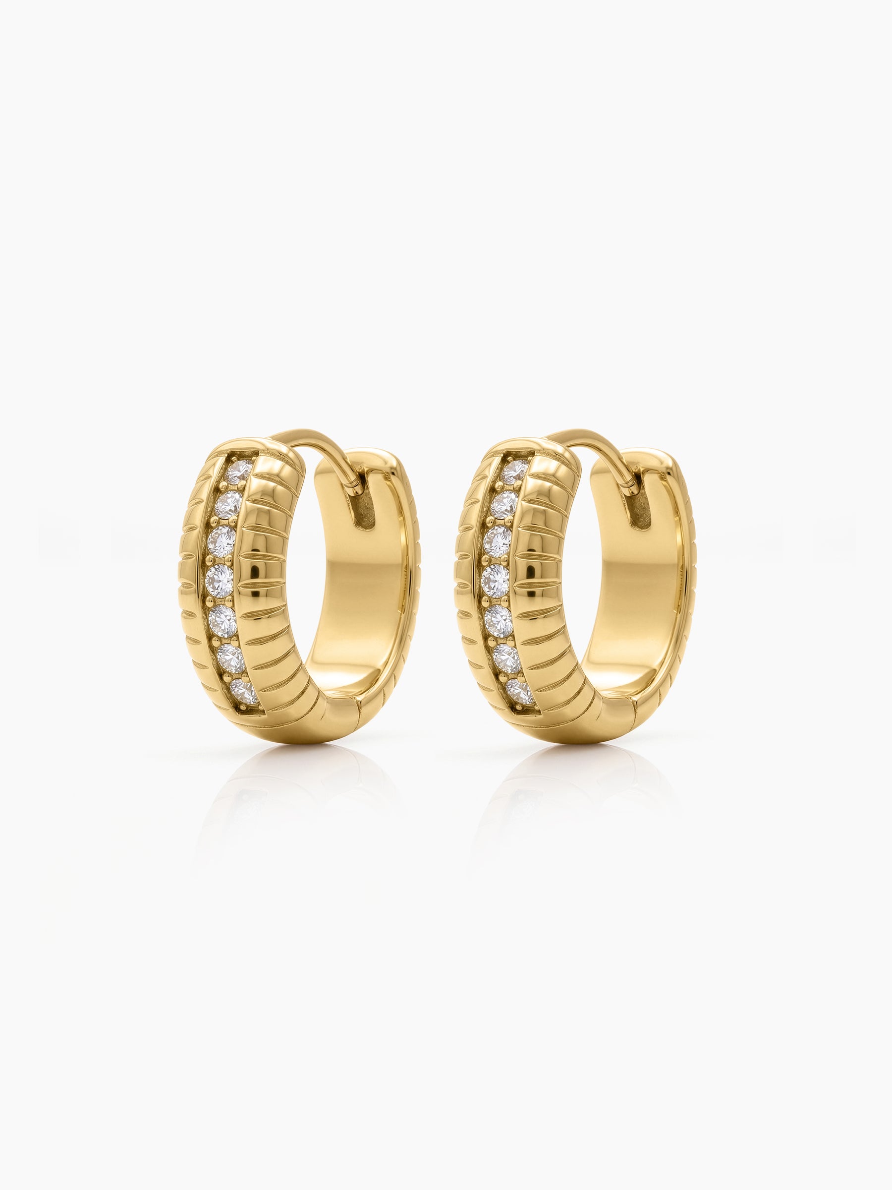 Cavro Textured Diamond 18K Gold Plated Women's Hoop Earrings