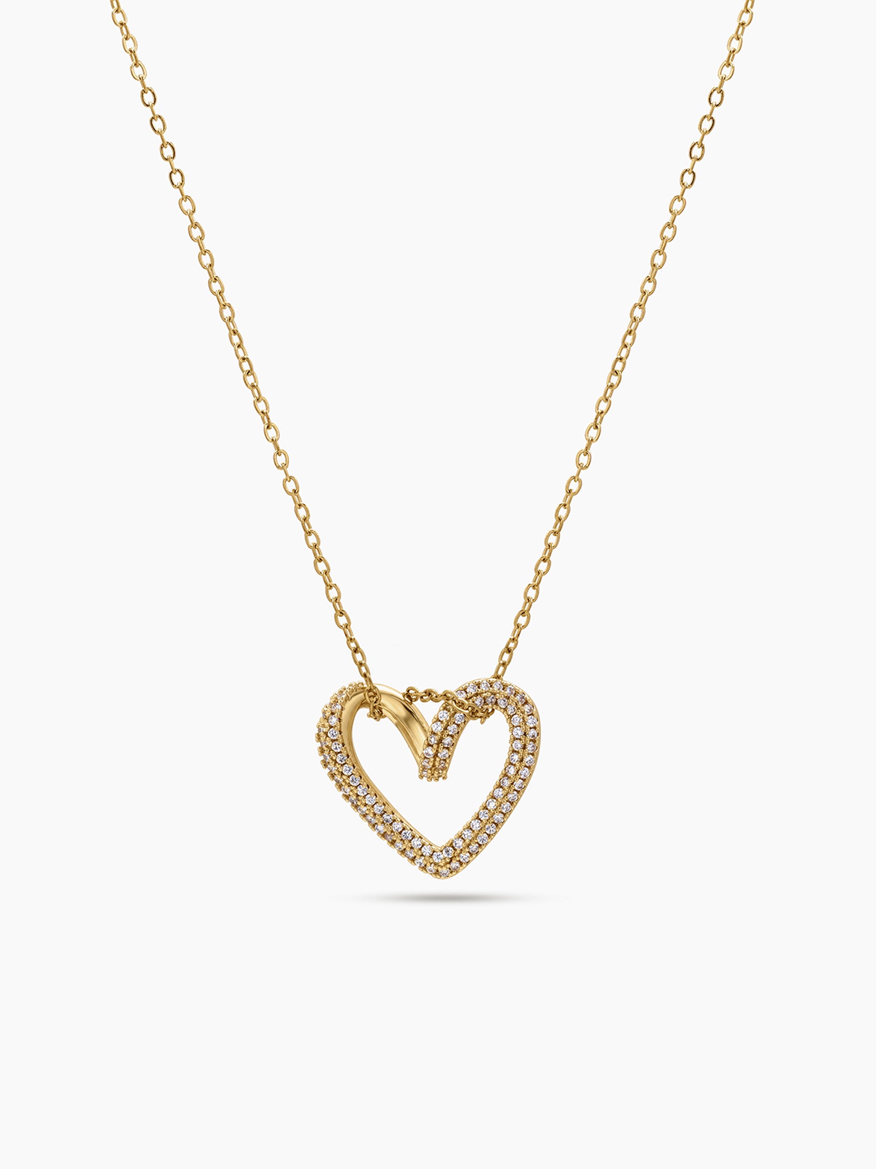 Cazira Diamond Heart Charm 14K Gold Plated Women's Chain Pendant Necklace