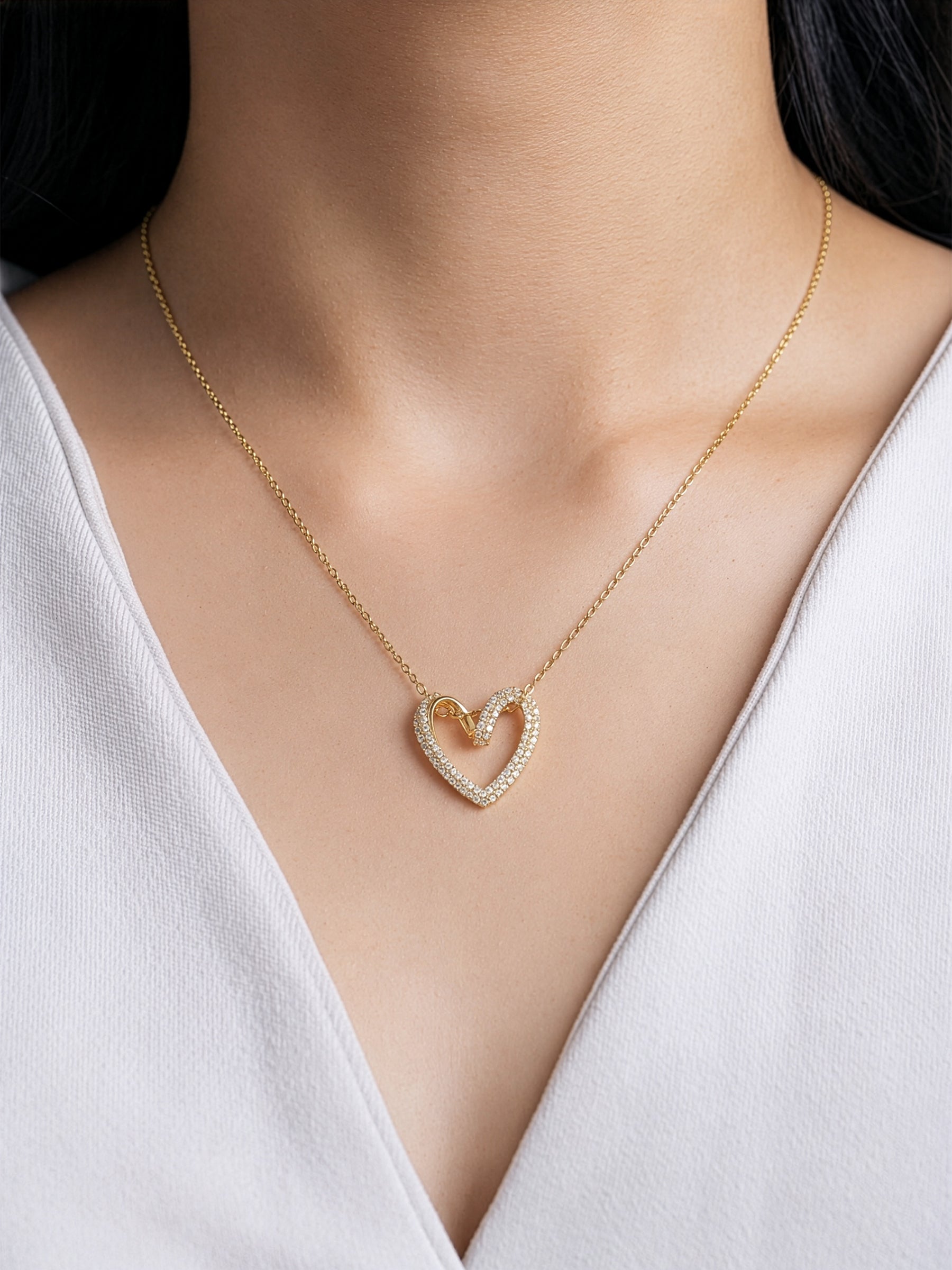 Cazira Diamond Heart Charm 14K Gold Plated Women's Chain Pendant Necklace
