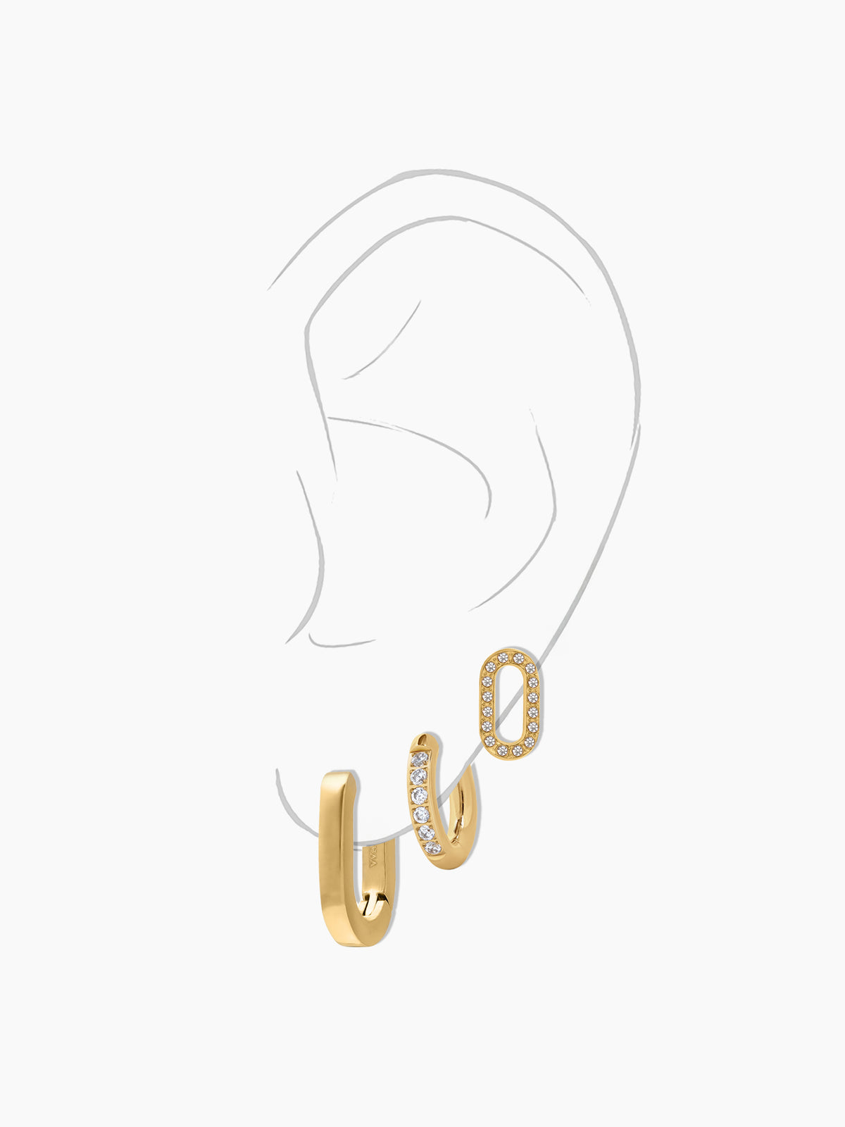 Celia Plain Hoop Studded Oval Charm Pave Crystals Women's Earrings Set