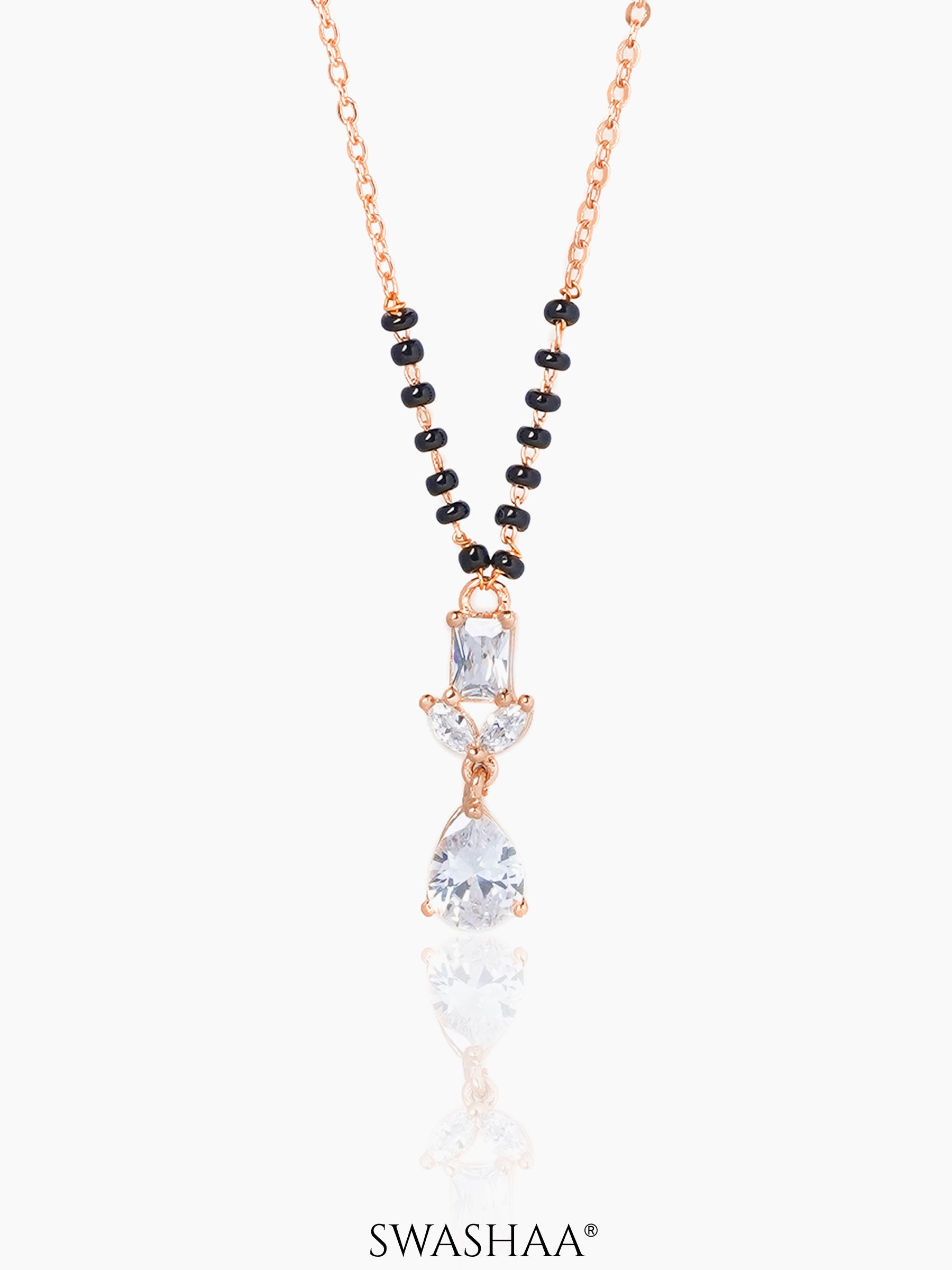 Chahel Trio CZ Stones Drop Marquise Baguette Rosegold Plated Mangalsutra