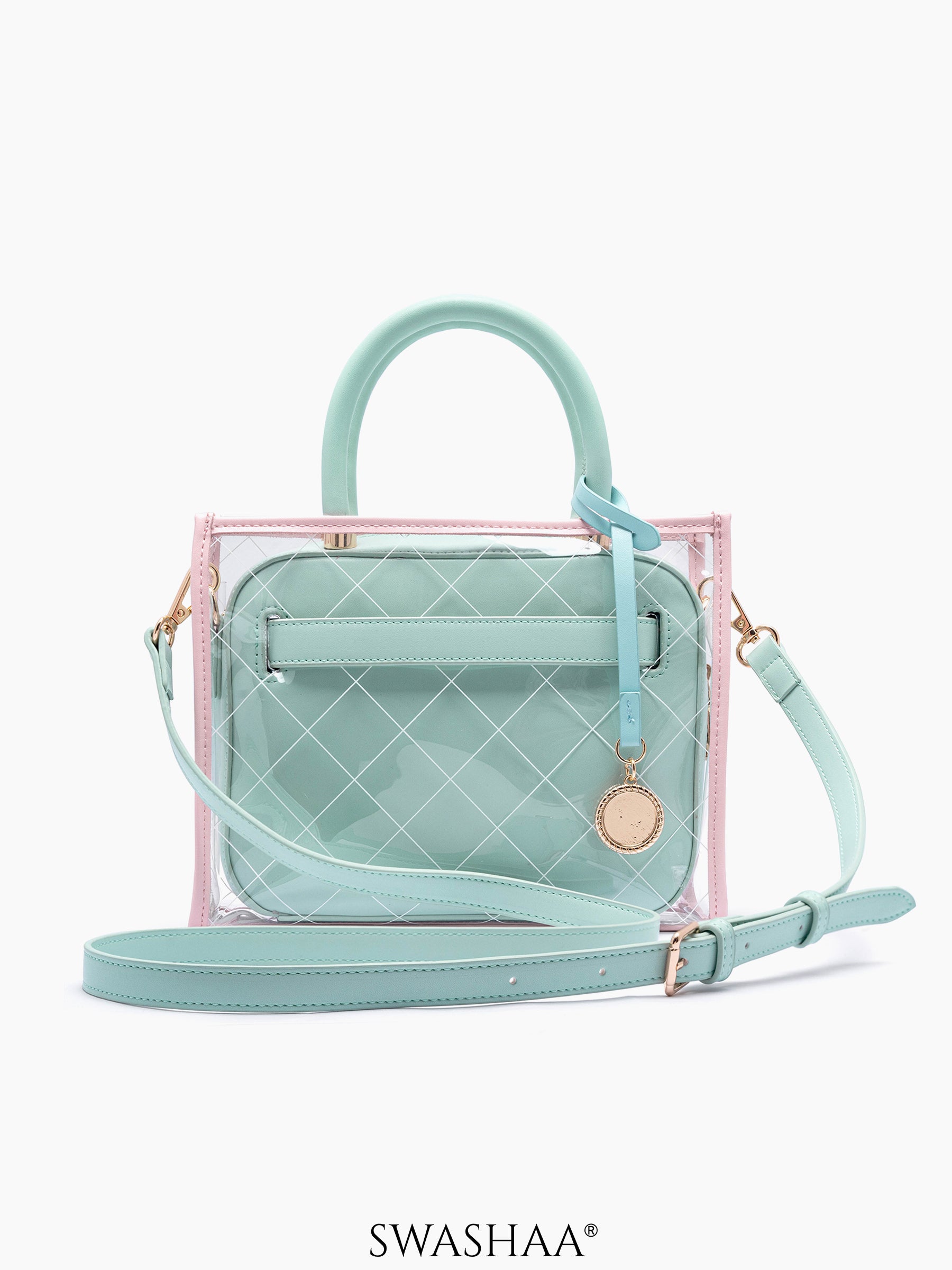 Cherie Mint Pink Transparent Inlay Women's Leather Handbag