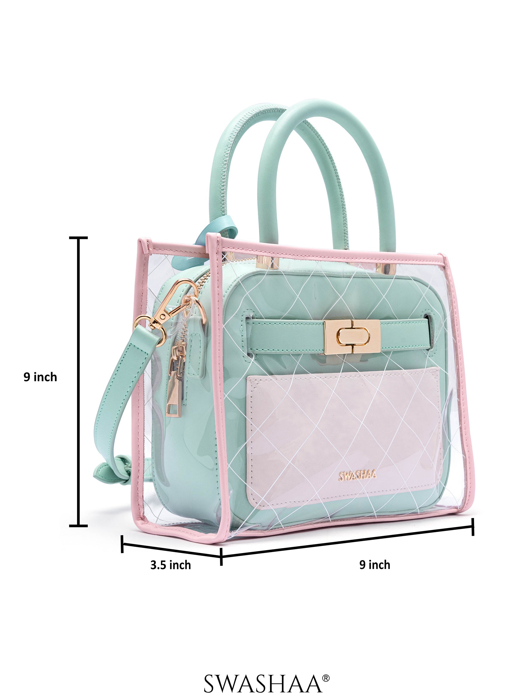 Cherie Mint Pink Transparent Inlay Women's Leather Handbag