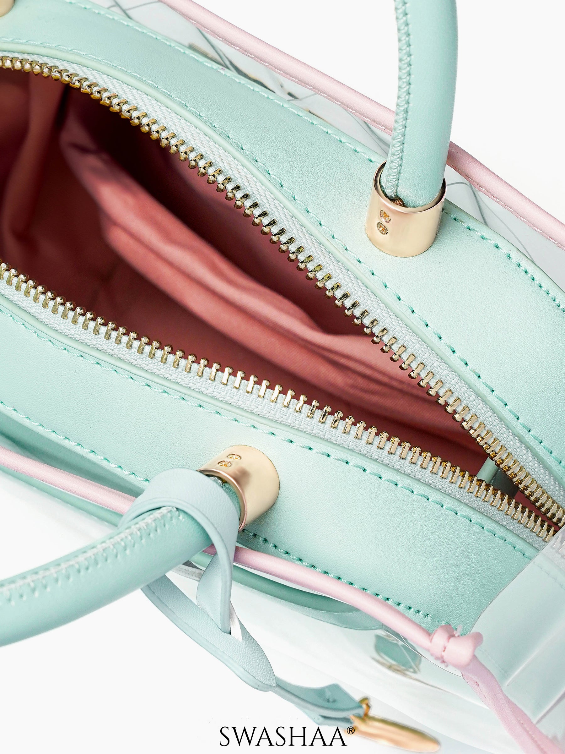 Cherie Mint Pink Transparent Inlay Women's Leather Handbag