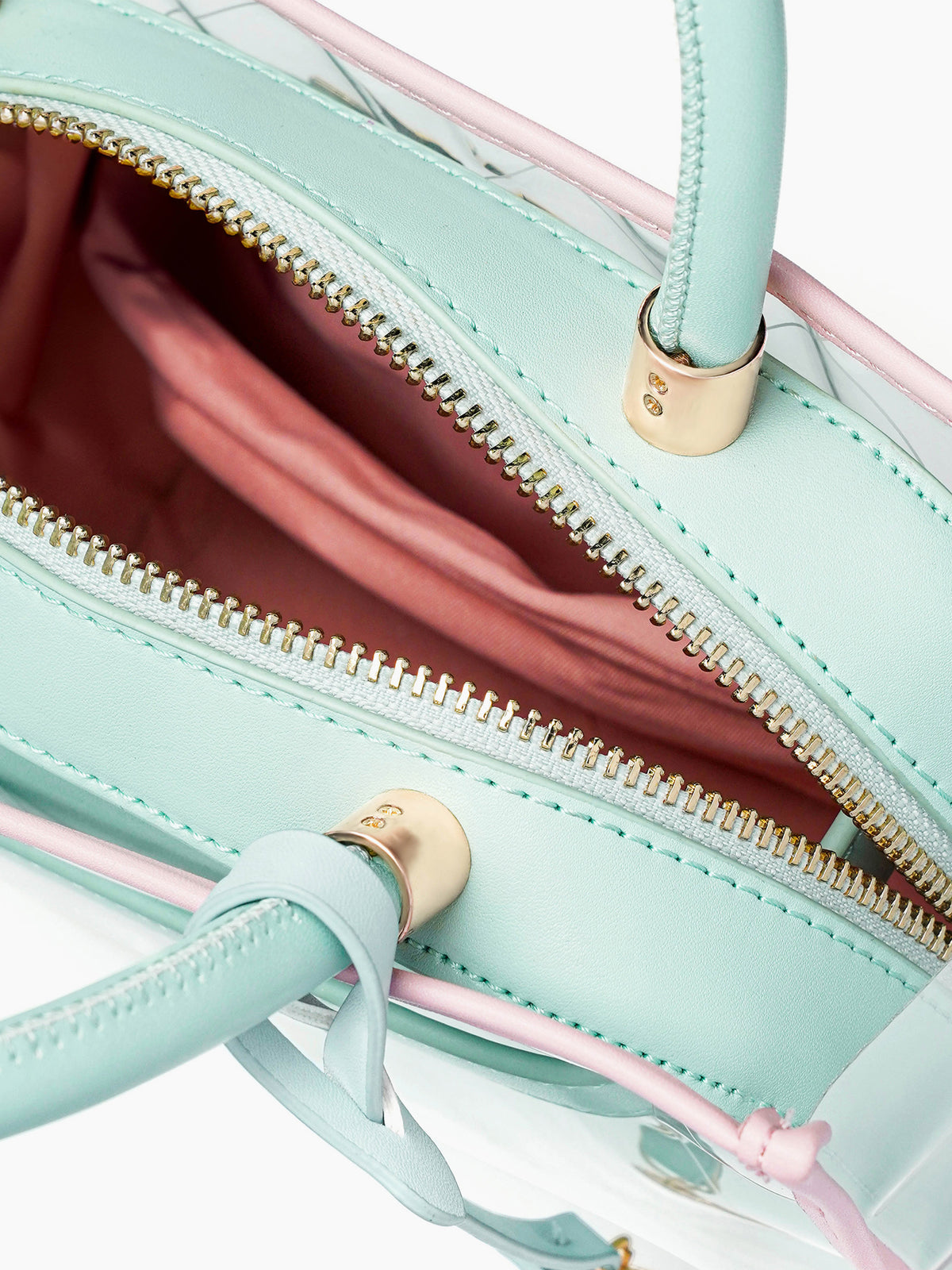 Cherie Mint Pink Transparent Inlay Women's Leather Handbag