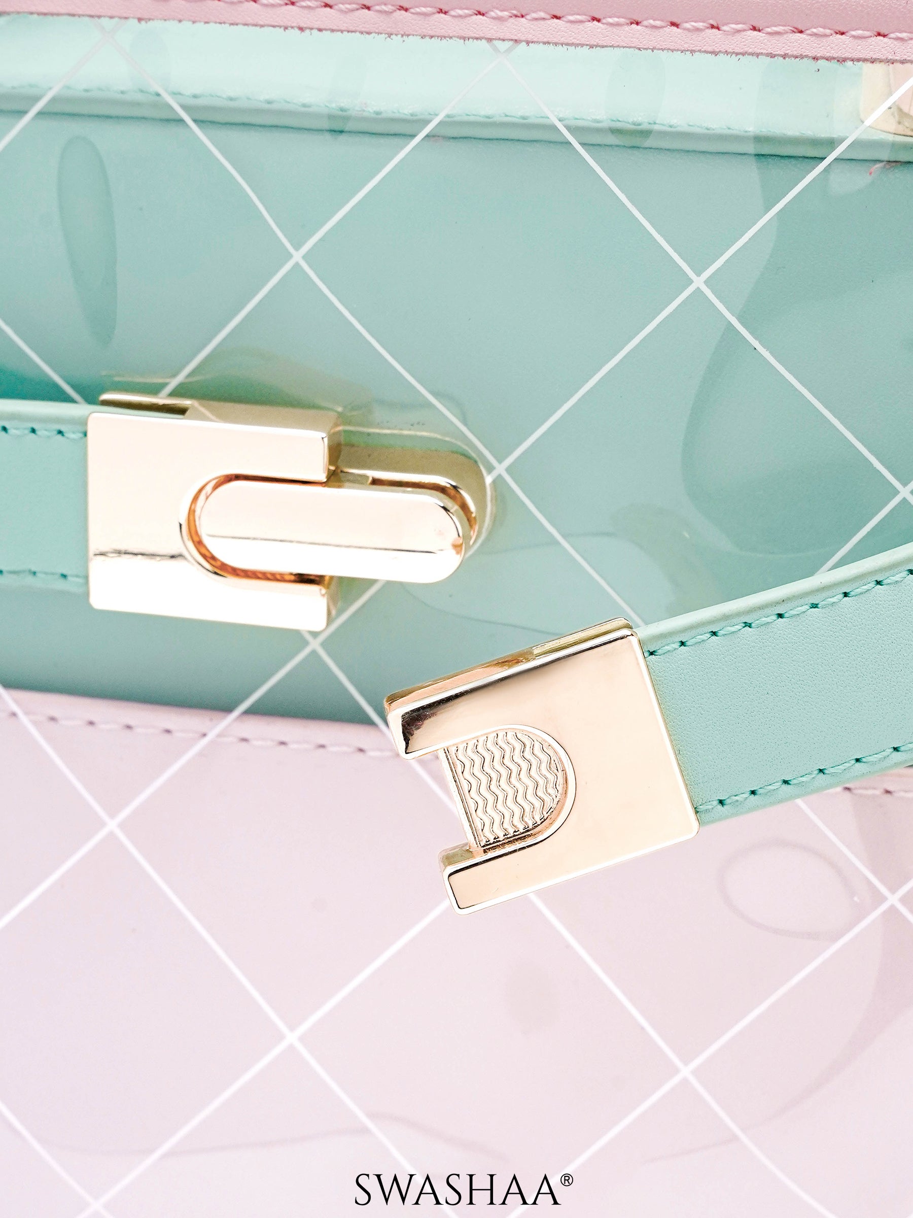 Cherie Mint Pink Transparent Inlay Women's Leather Handbag