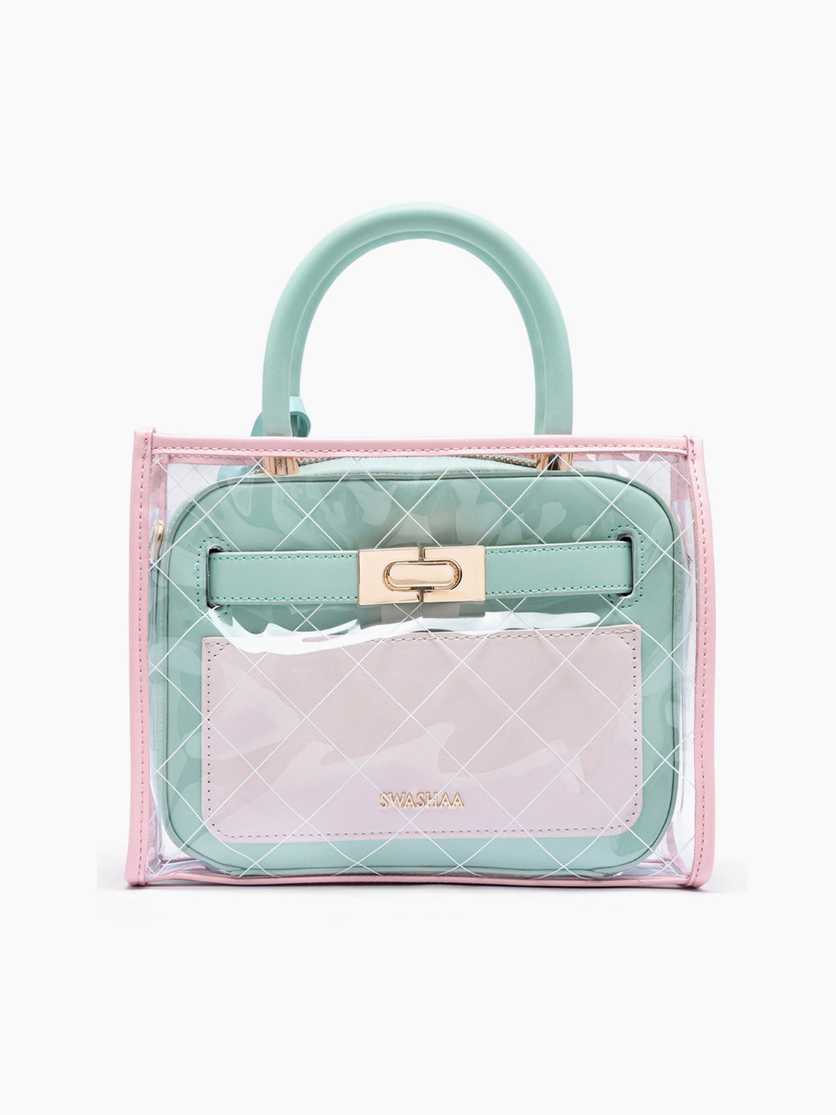 Cherie Mint Pink Transparent Inlay Women's Leather Handbag