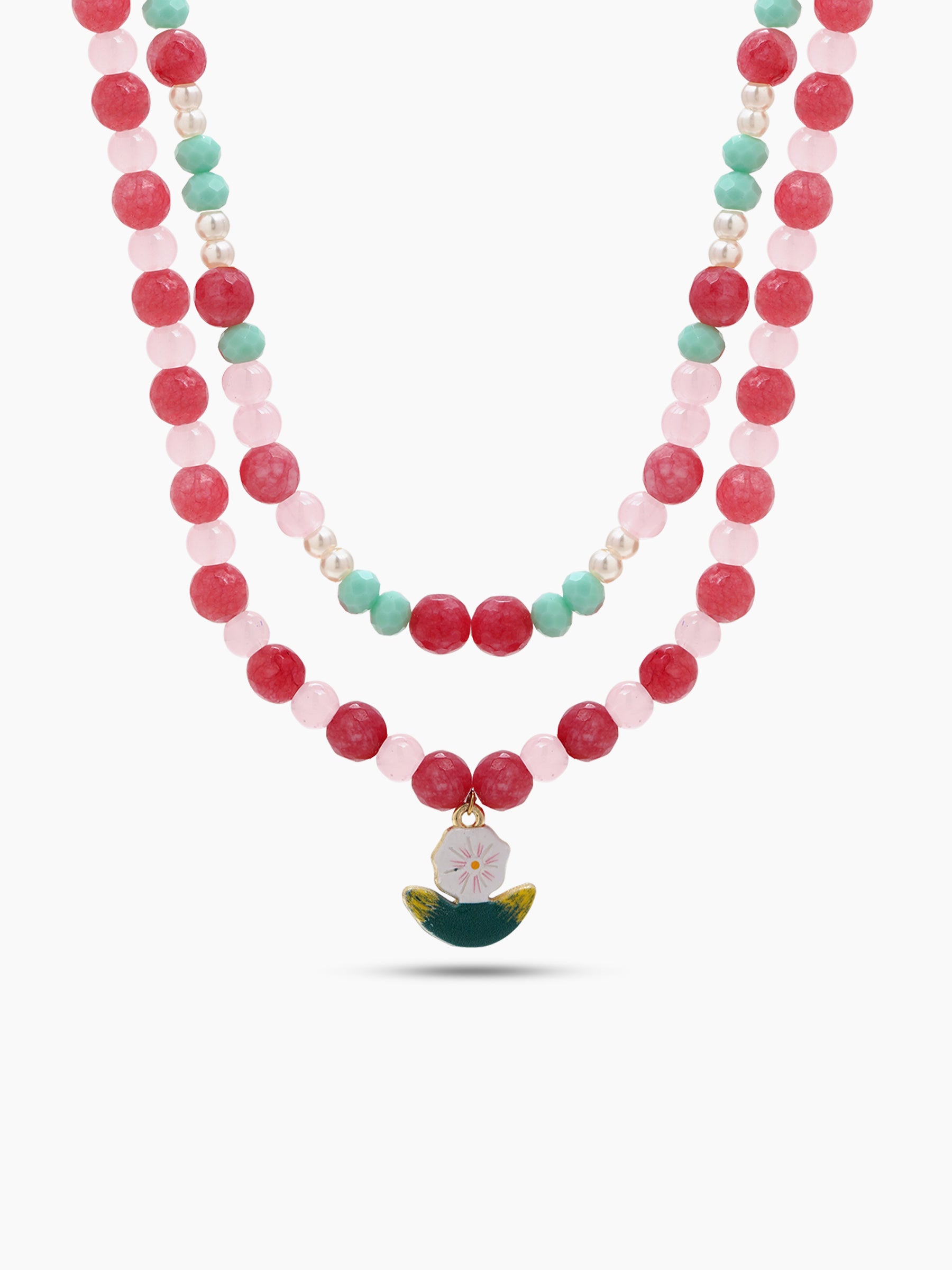 Cherry Pink Women’s Layered Beaded Necklace