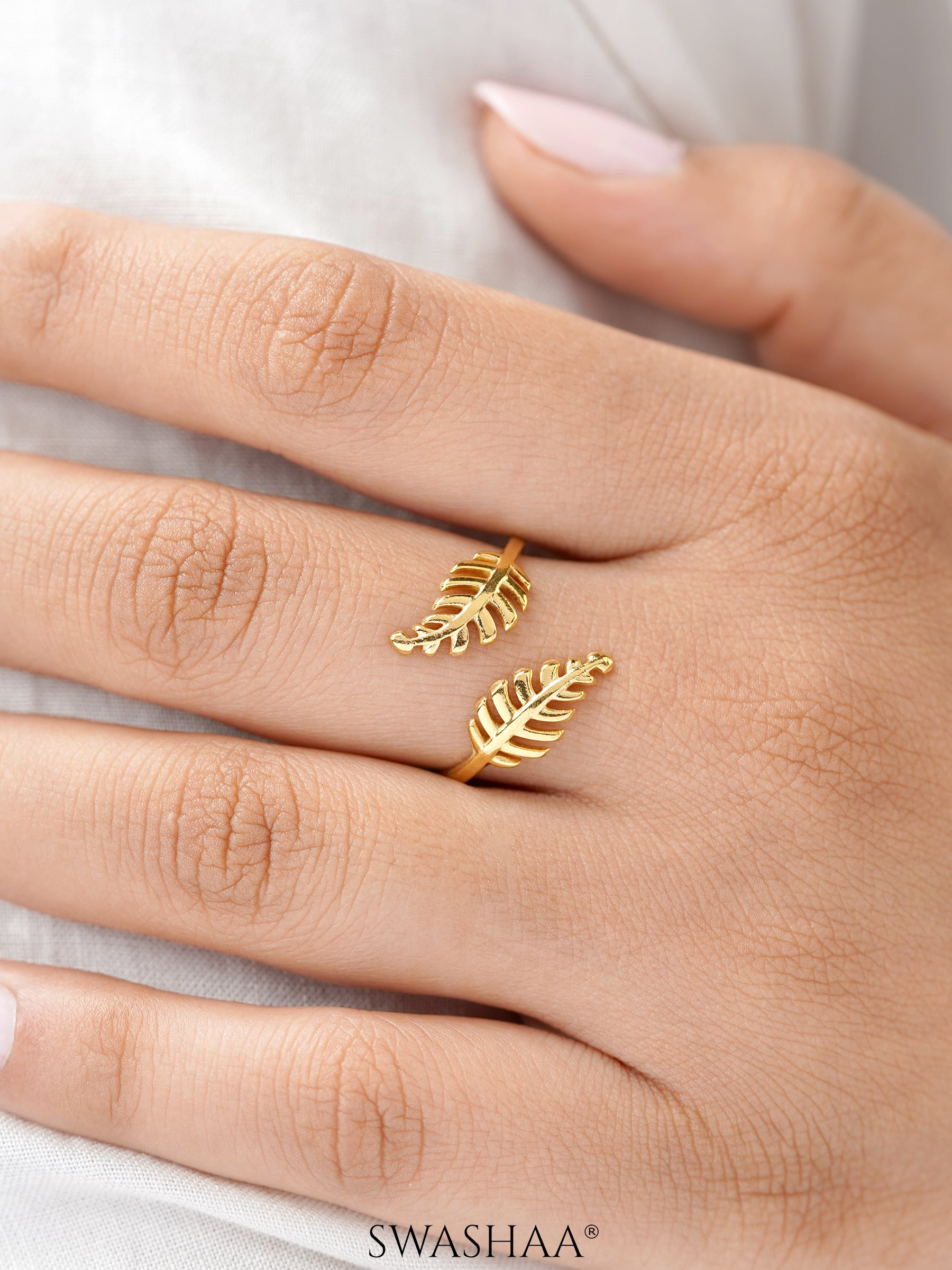 Chiara Twin Feather Motifs 18K Gold Plated Ring