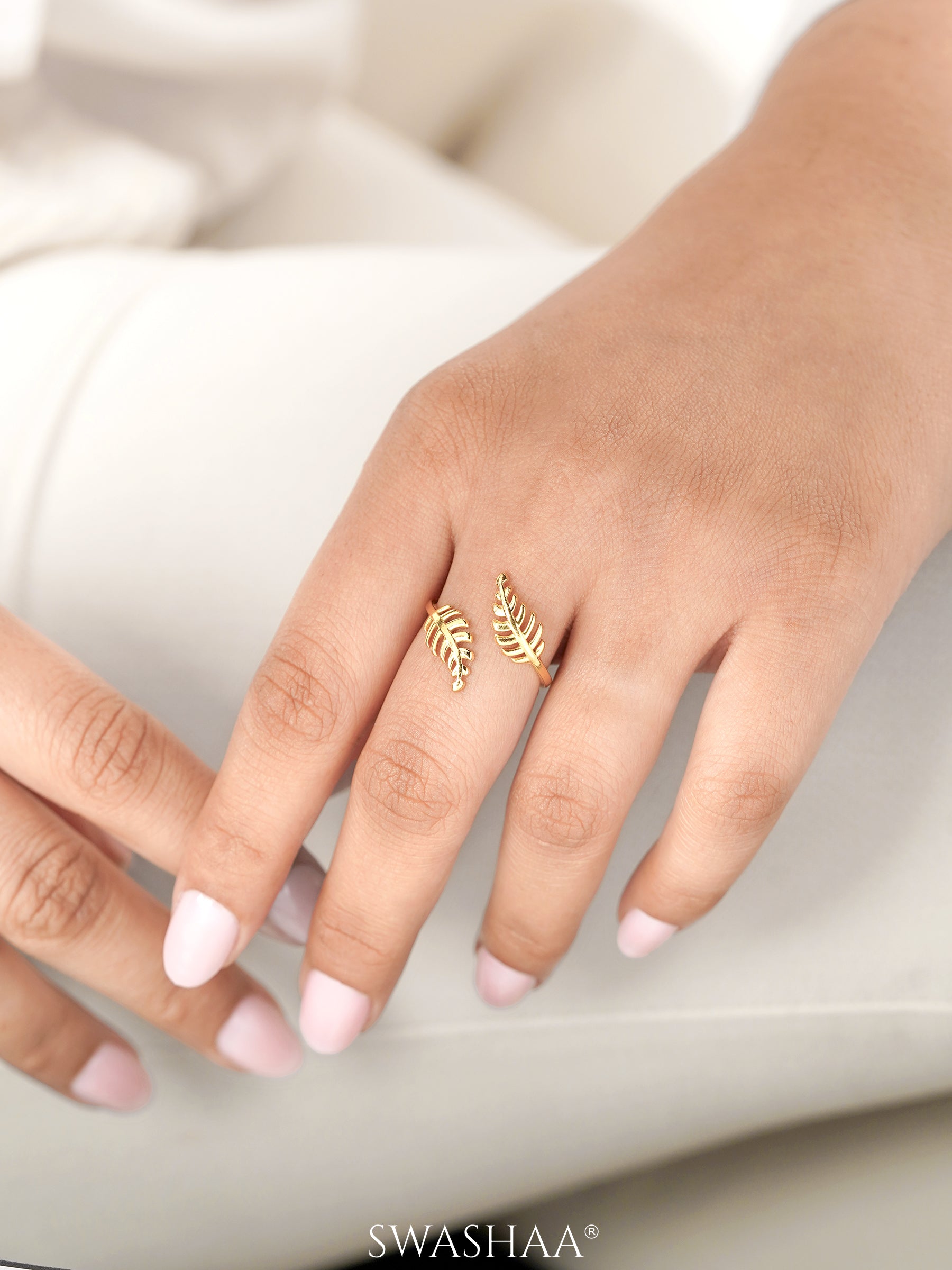 Chiara Twin Feather Motifs 18K Gold Plated Ring