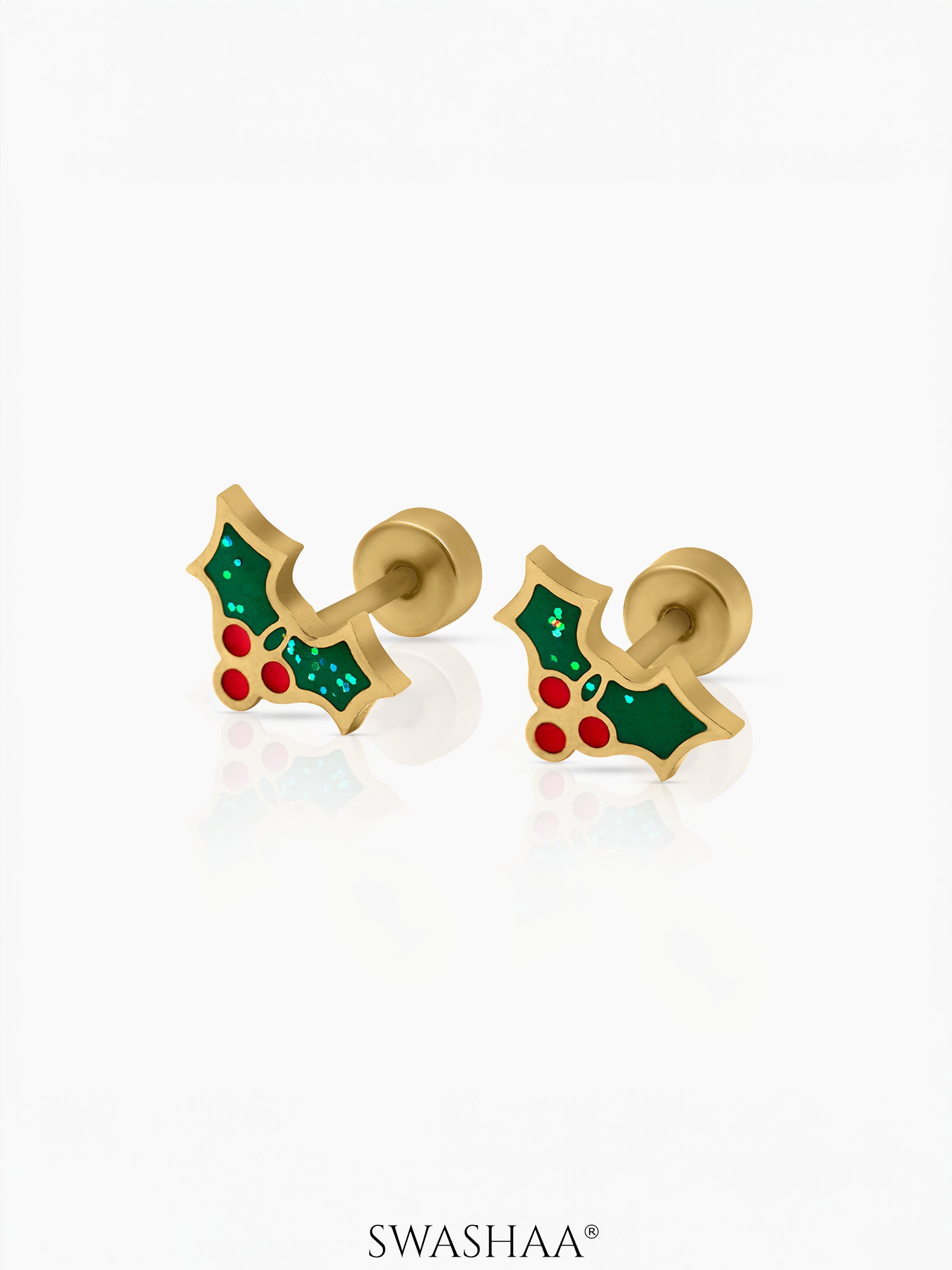 Christmas Cherries Charm 18K Gold Plated Kid's Stud Earrings
