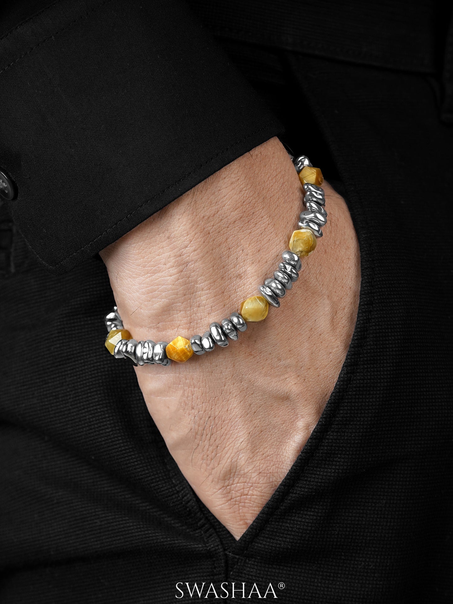 Christo Glossy Silver Men's Beaded Bracelet