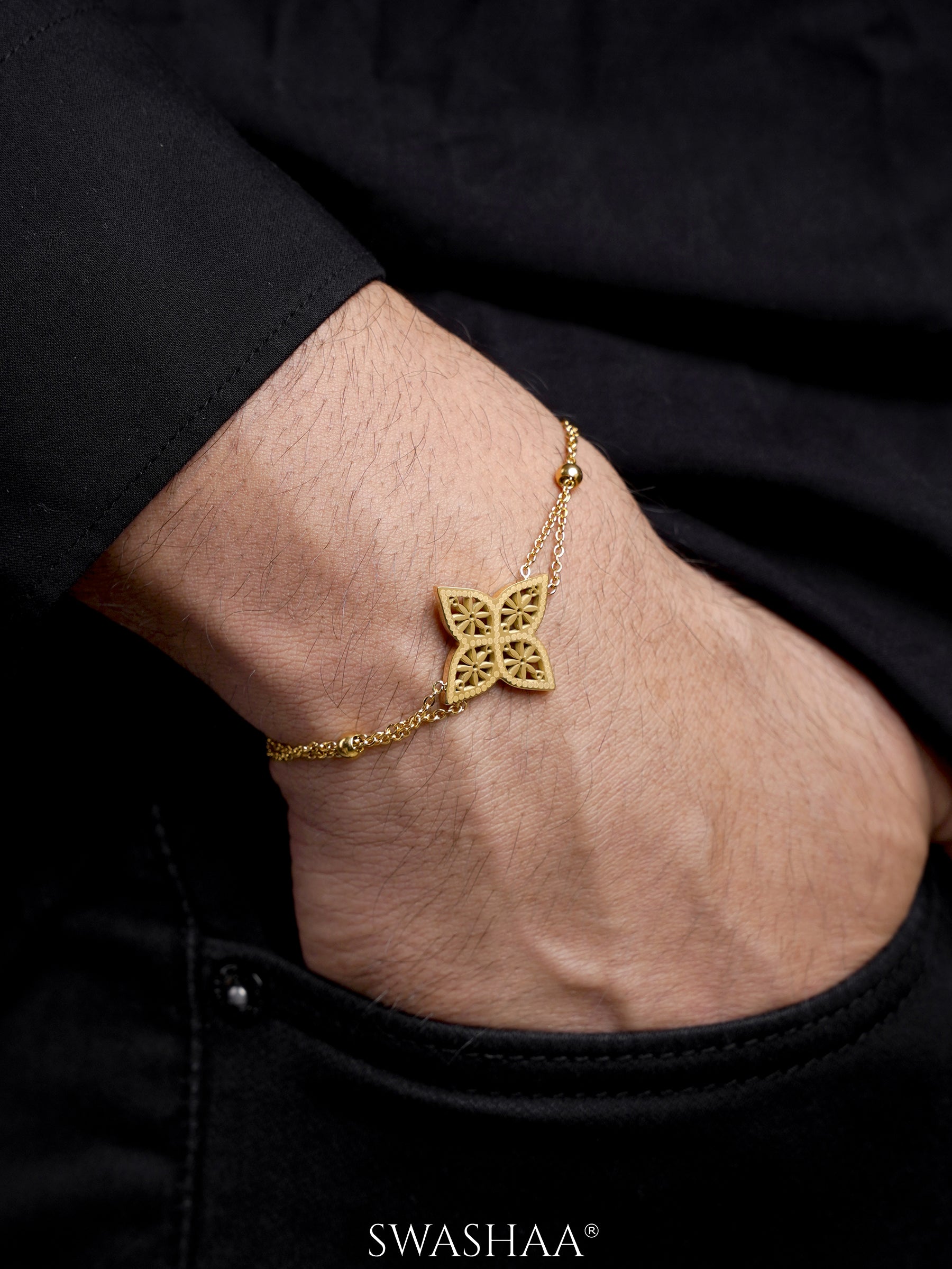 Clover Floral Charm Double Layered Men's Bracelet