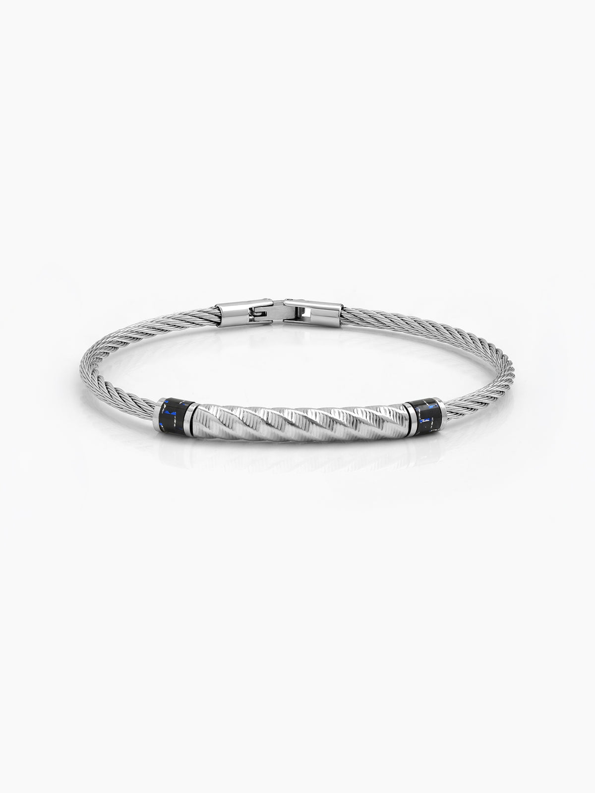 Conrad Silver Twist Blue Bead Wired Men's Bracelet