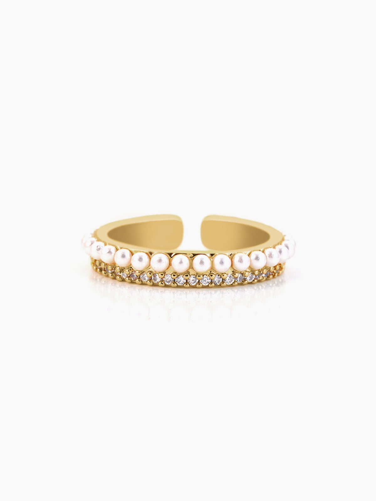 Daarsha White Tiny Sparkling Pearls 14K Gold Plated Ring