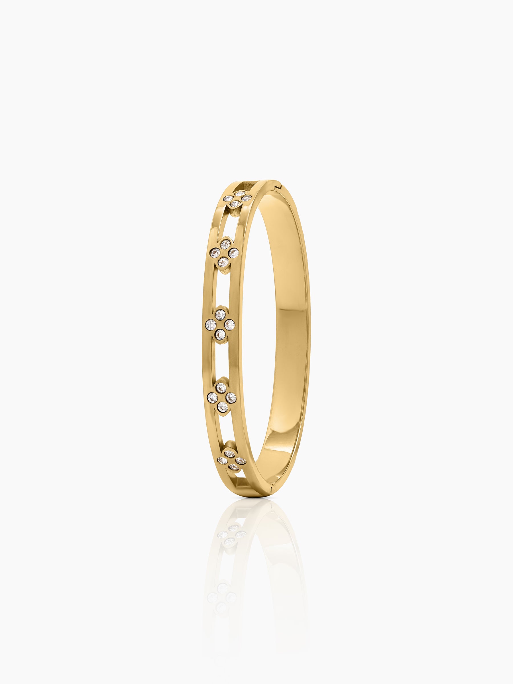 Coralie Floral Line Diamond Solitaire 18K Gold Plated Women's Solid Band Bracelet