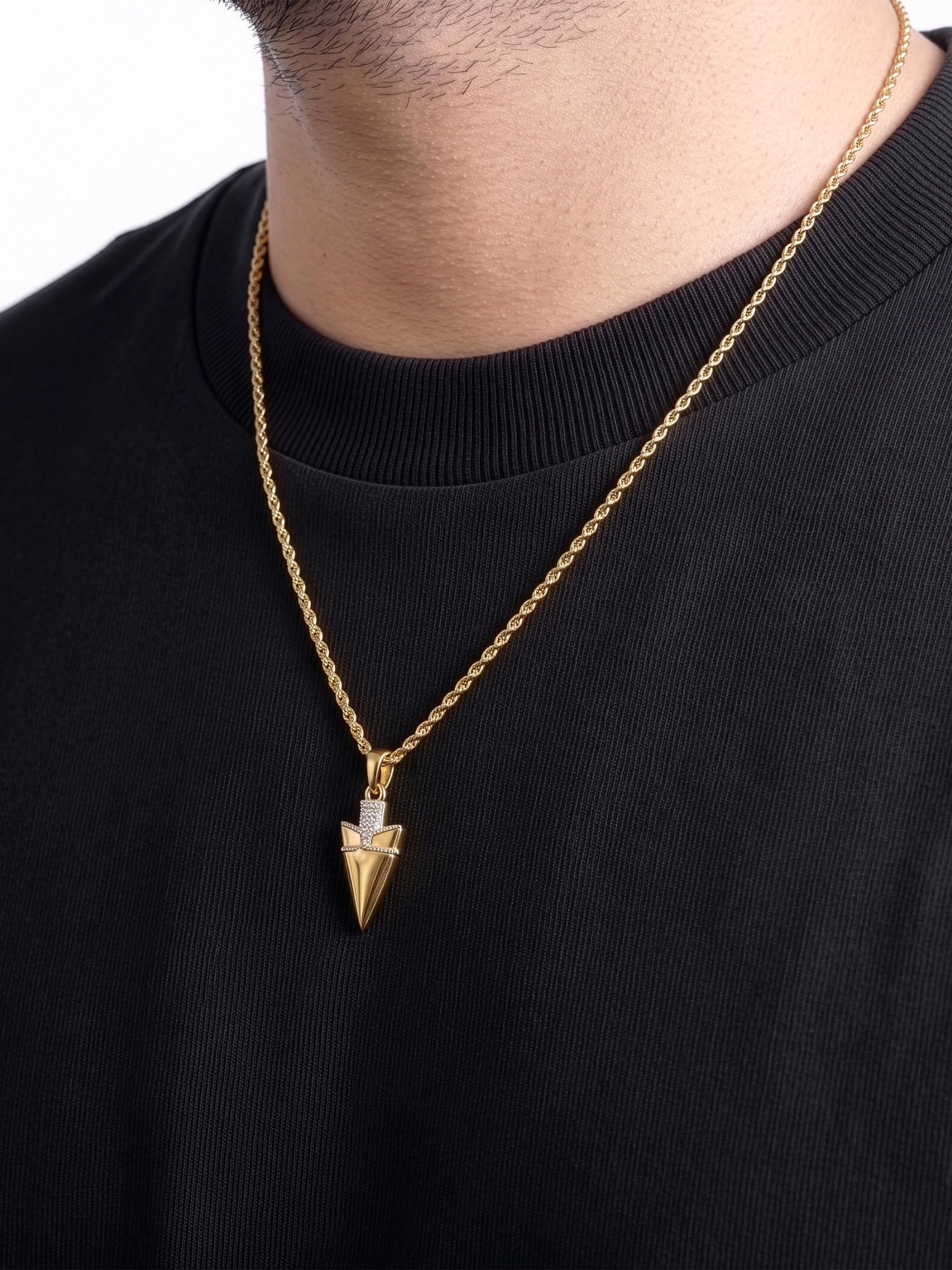 Corven Sharp Drop Dagger Charm 18K Gold Plated - Silver Two Tone Men’s Chain Pendant