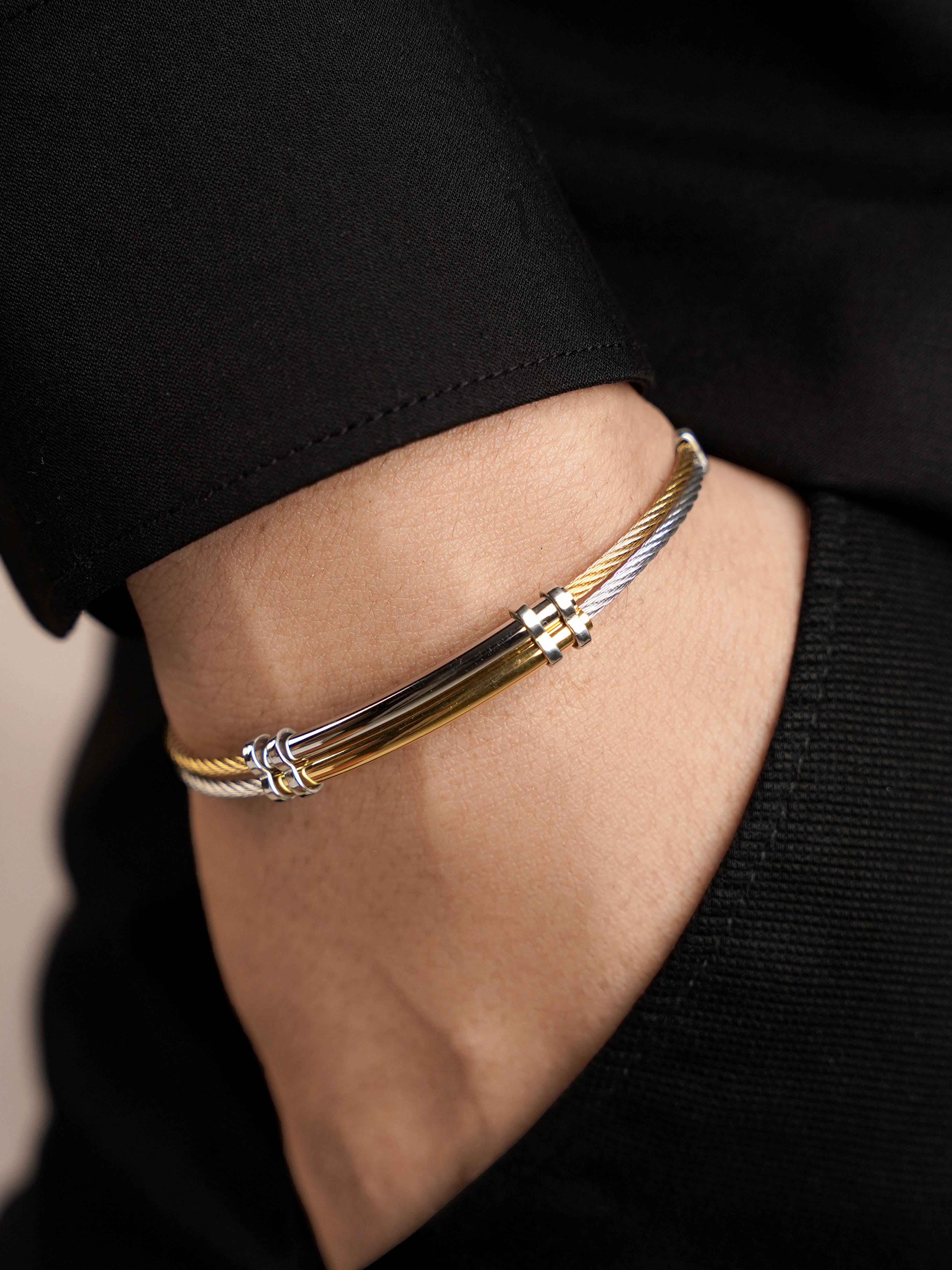 Crew Dual Tone Twisted 18K Gold-Silver Wired Men's Bracelet