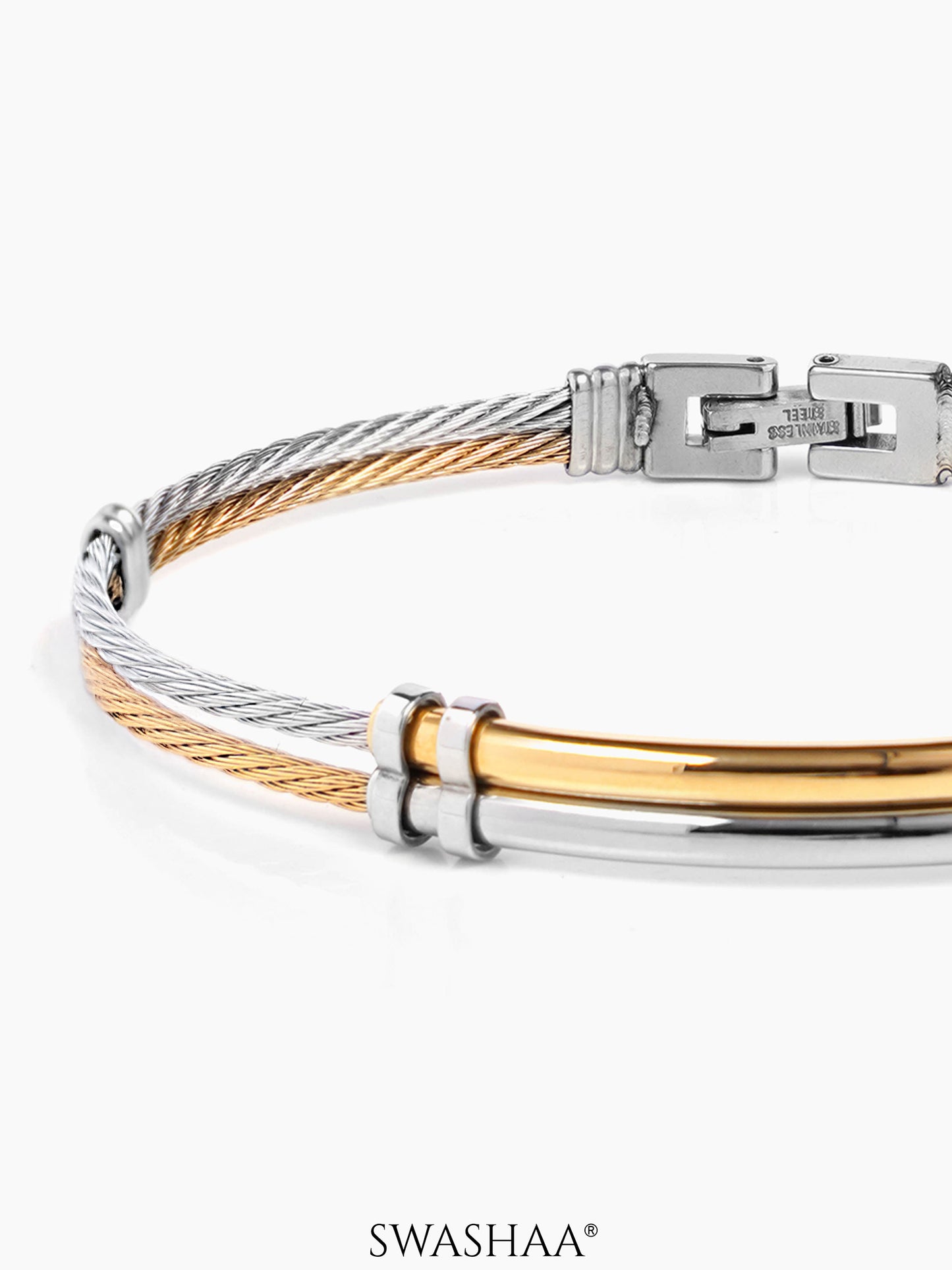 Crew Dual Tone Twisted 18K Gold-Silver Wired Men's Bracelet